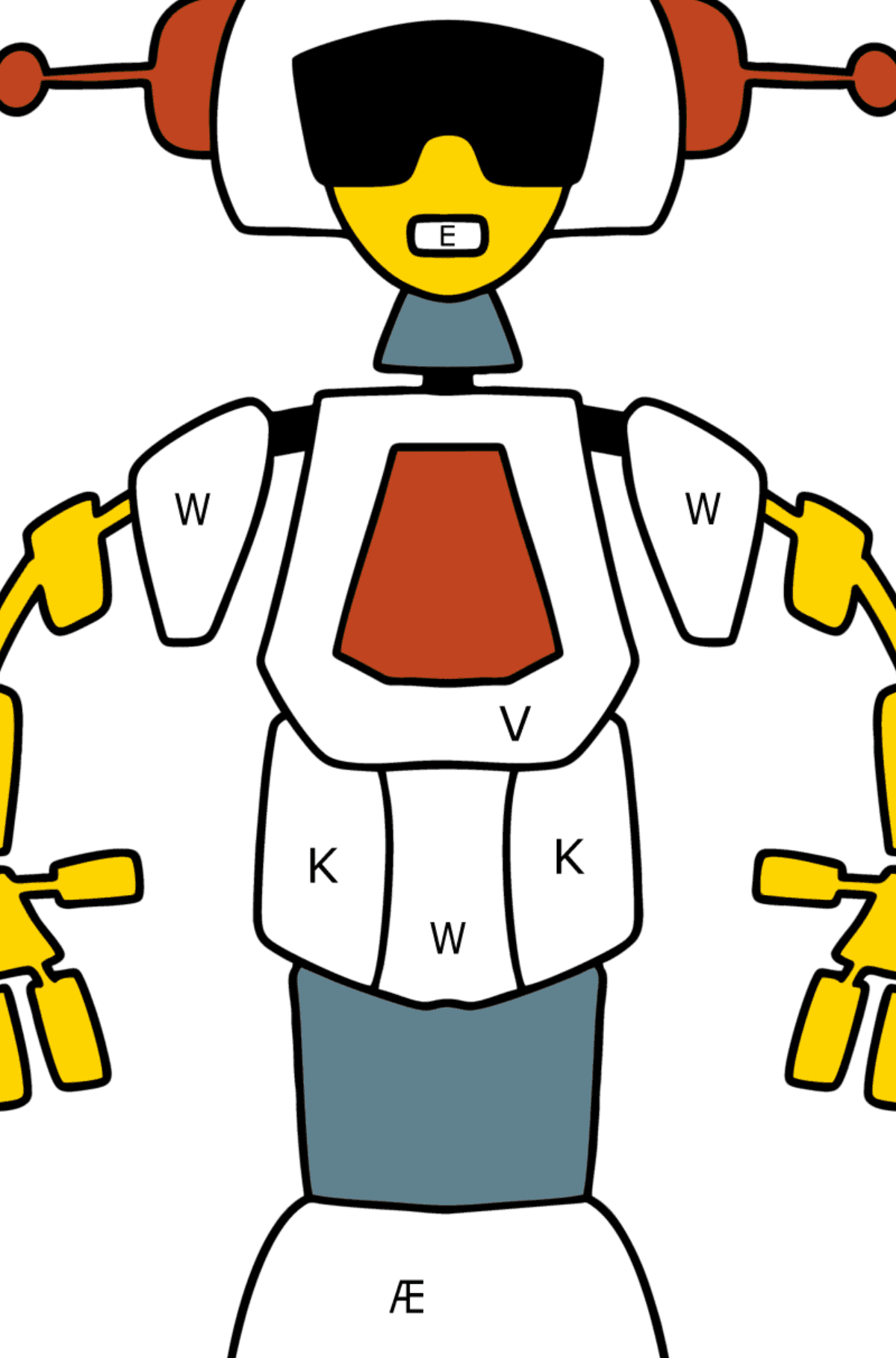 Robot Pige tegning til farvning - Farvelægning af brevene for børn