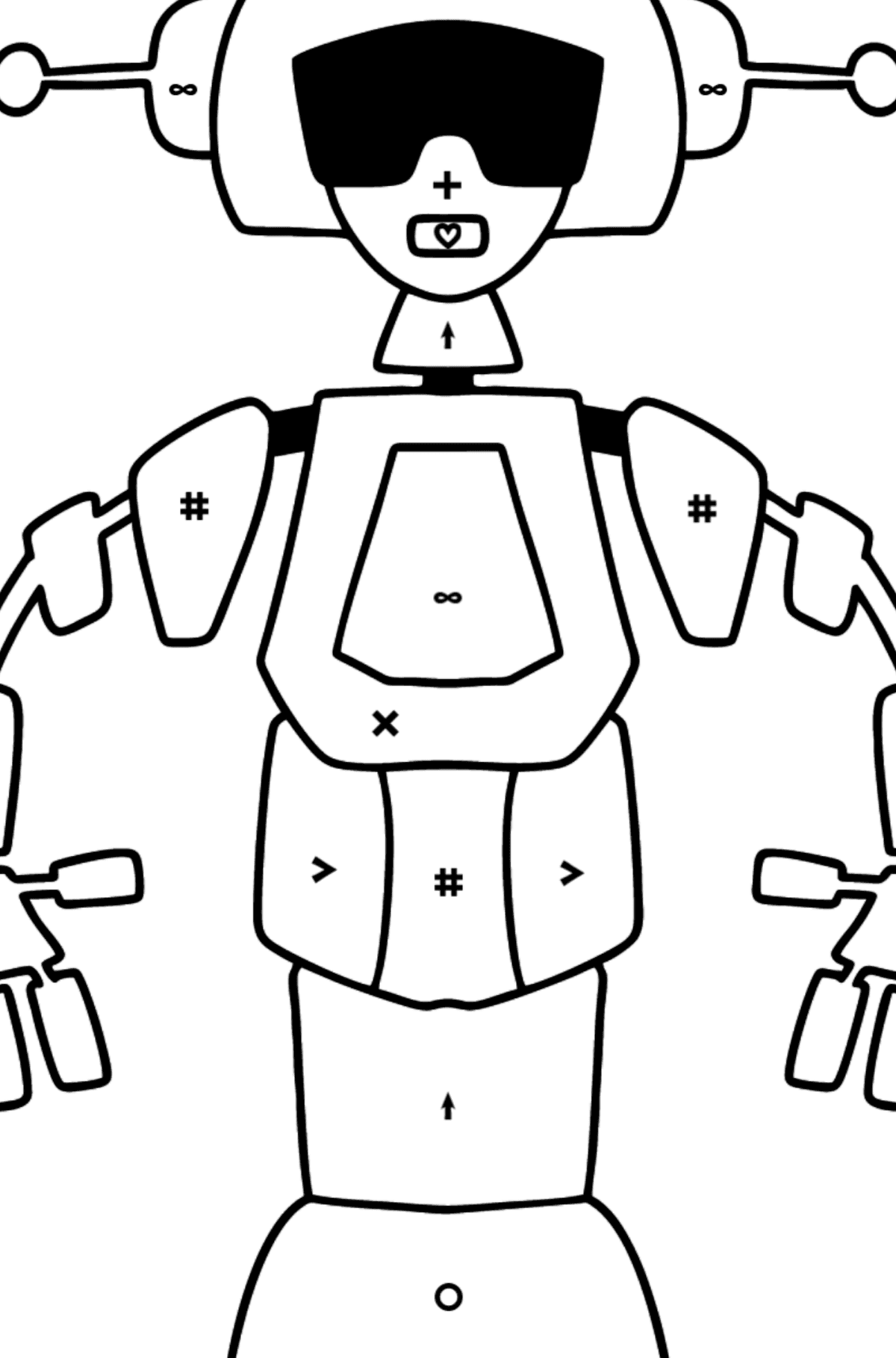 Tegning til farvning robot 3 - farvelægning side efter symboler og geometriske former for børn