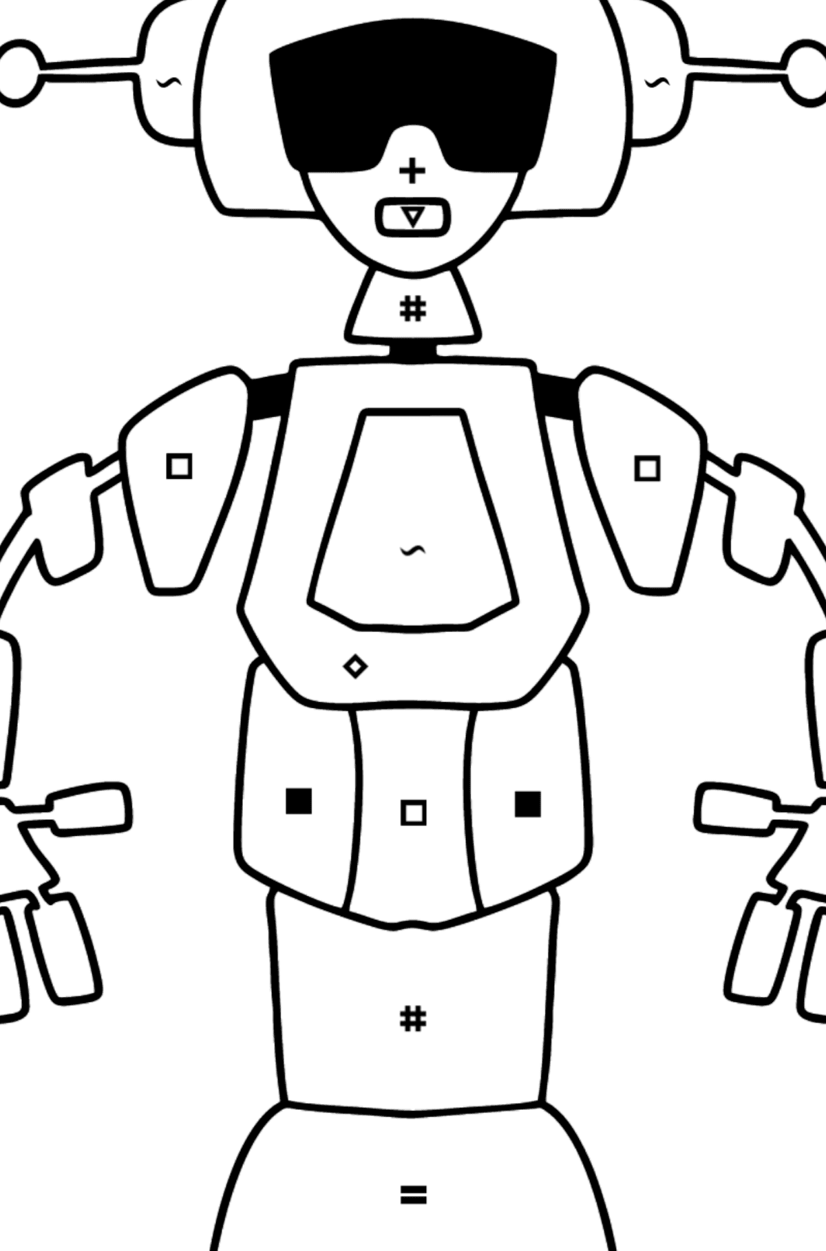 Раскраска робот девушка - По Символам для Детей