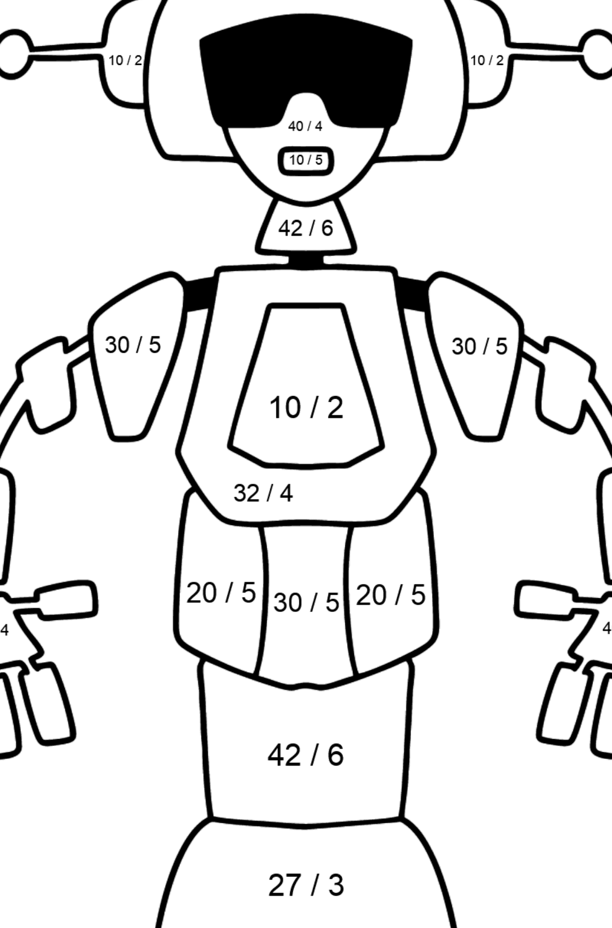 Tegning til farvning robot 3 - Matematisk farvelægning side -- Division for børn