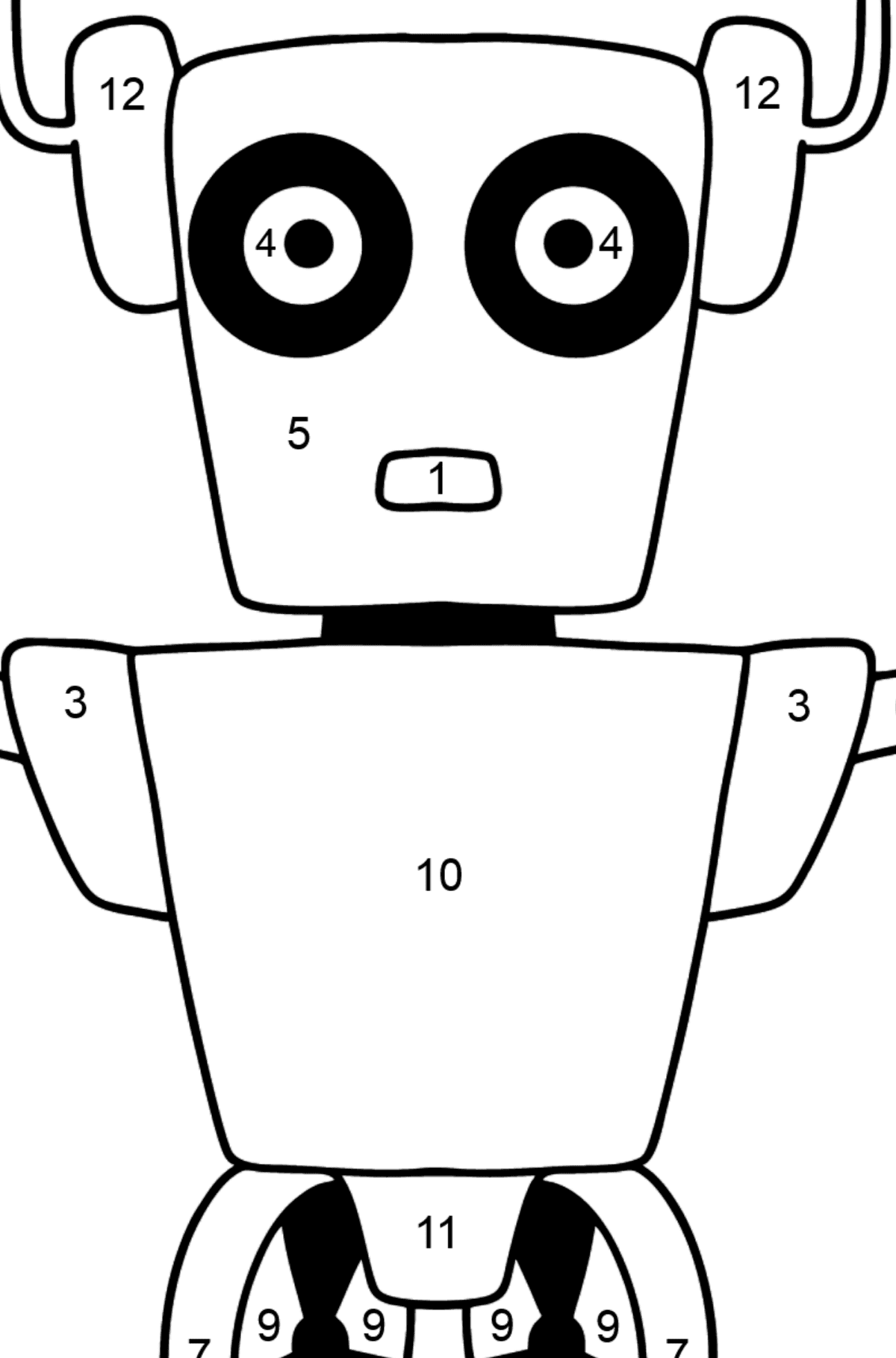 Tegning til farvning robot 2 - Farvelægning side af tallene for børn