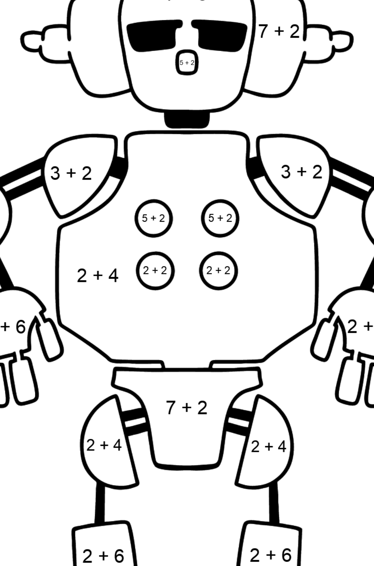Раскраска веселый робот - На Сложение для Детей