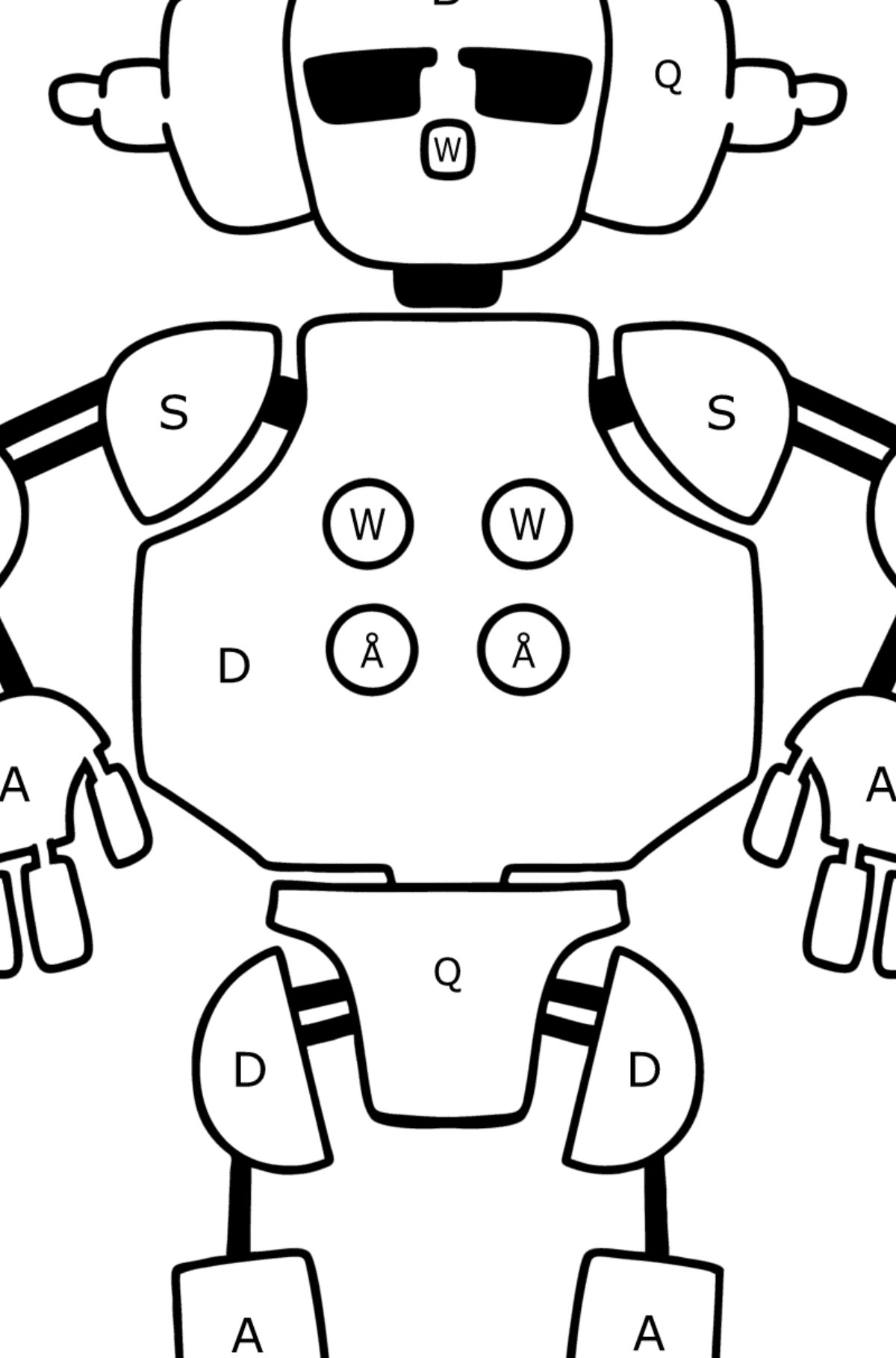 Tegning til farvning robot 11 - Farvelægning af brevene for børn