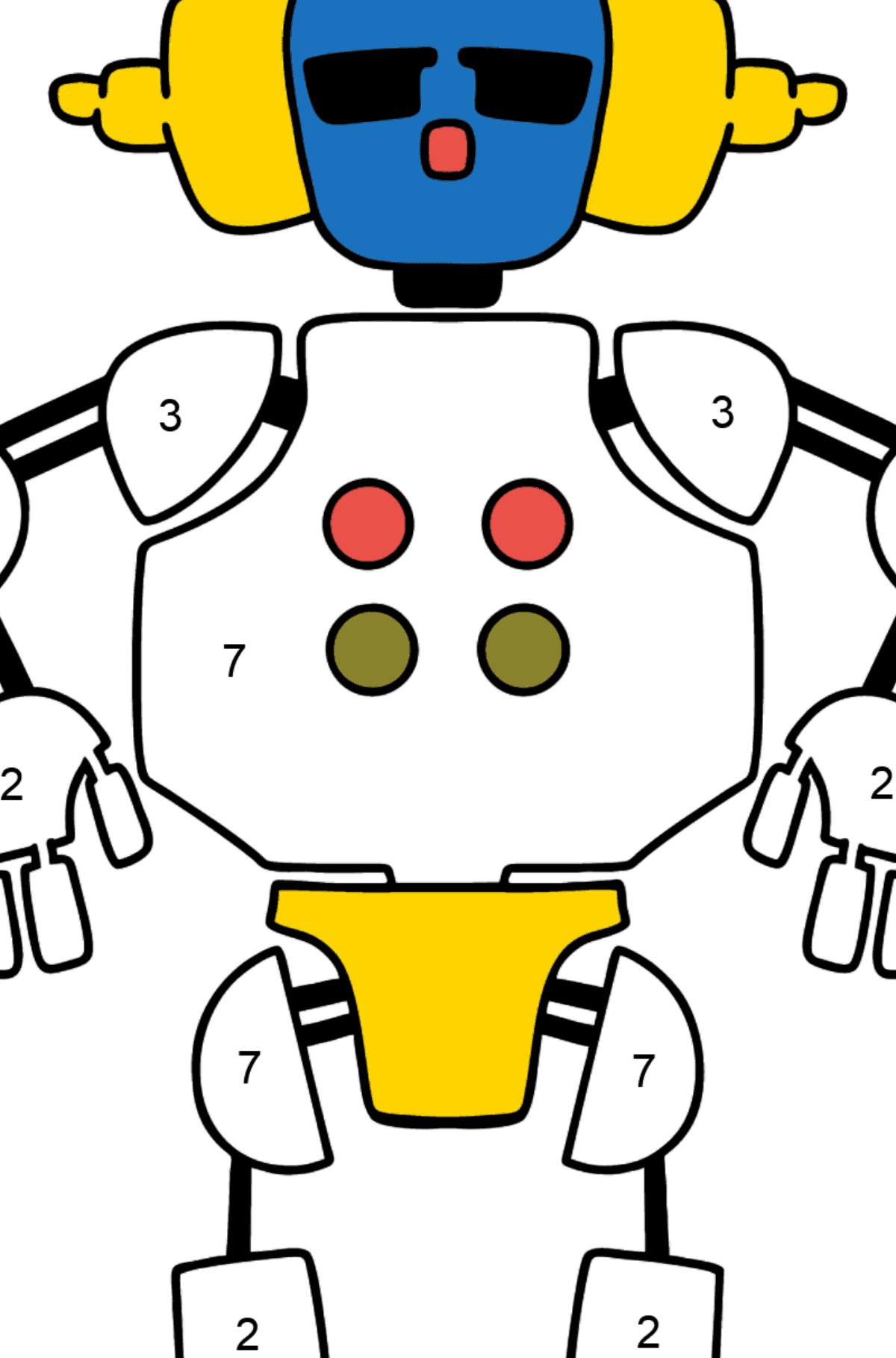 Раскраска веселый робот - По Номерам для Детей