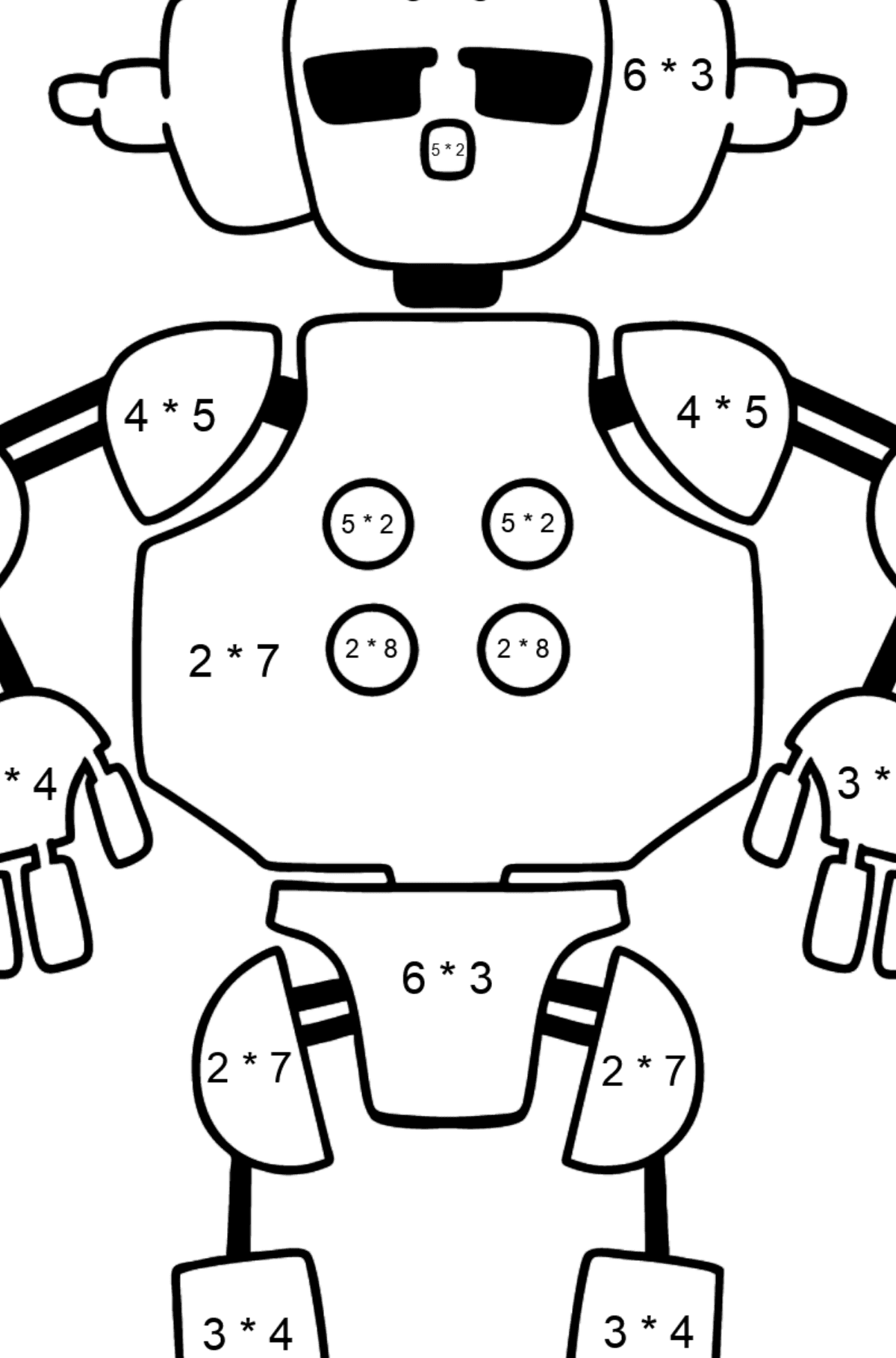 Tegning til farvning robot 11 - Matematisk farvelægning side -- Multiplikation for børn