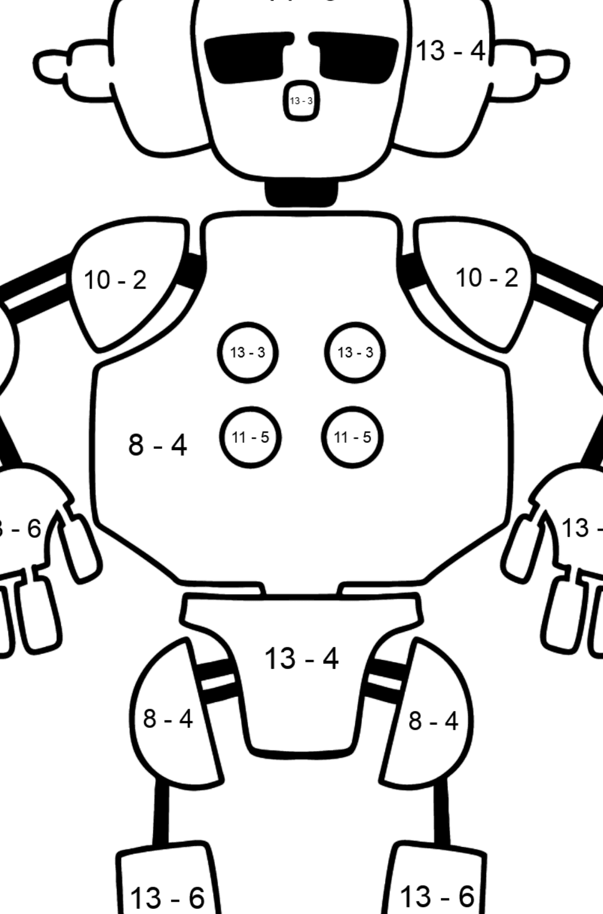 Tegning til farvning robot 11 - Matematisk farvelægning side -- Subtraktion for børn