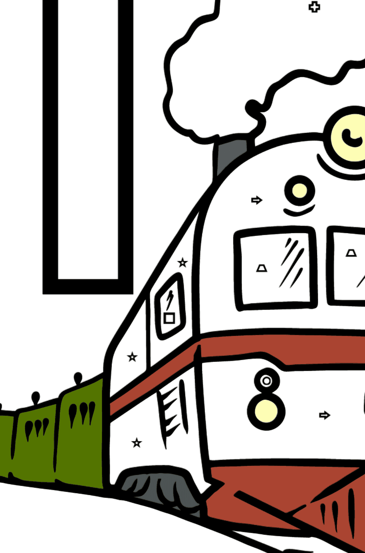 Раскраска Русская буква П - Поезд - Картинка высокого качества для Детей