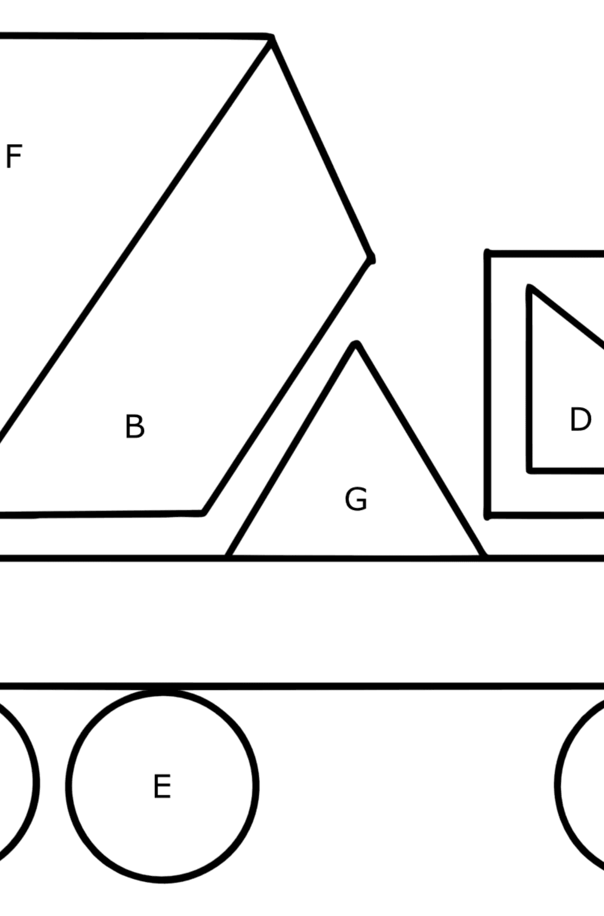 Ausmalbild Geometrischer Betonmischer - Ausmalen nach Buchstaben für Kinder