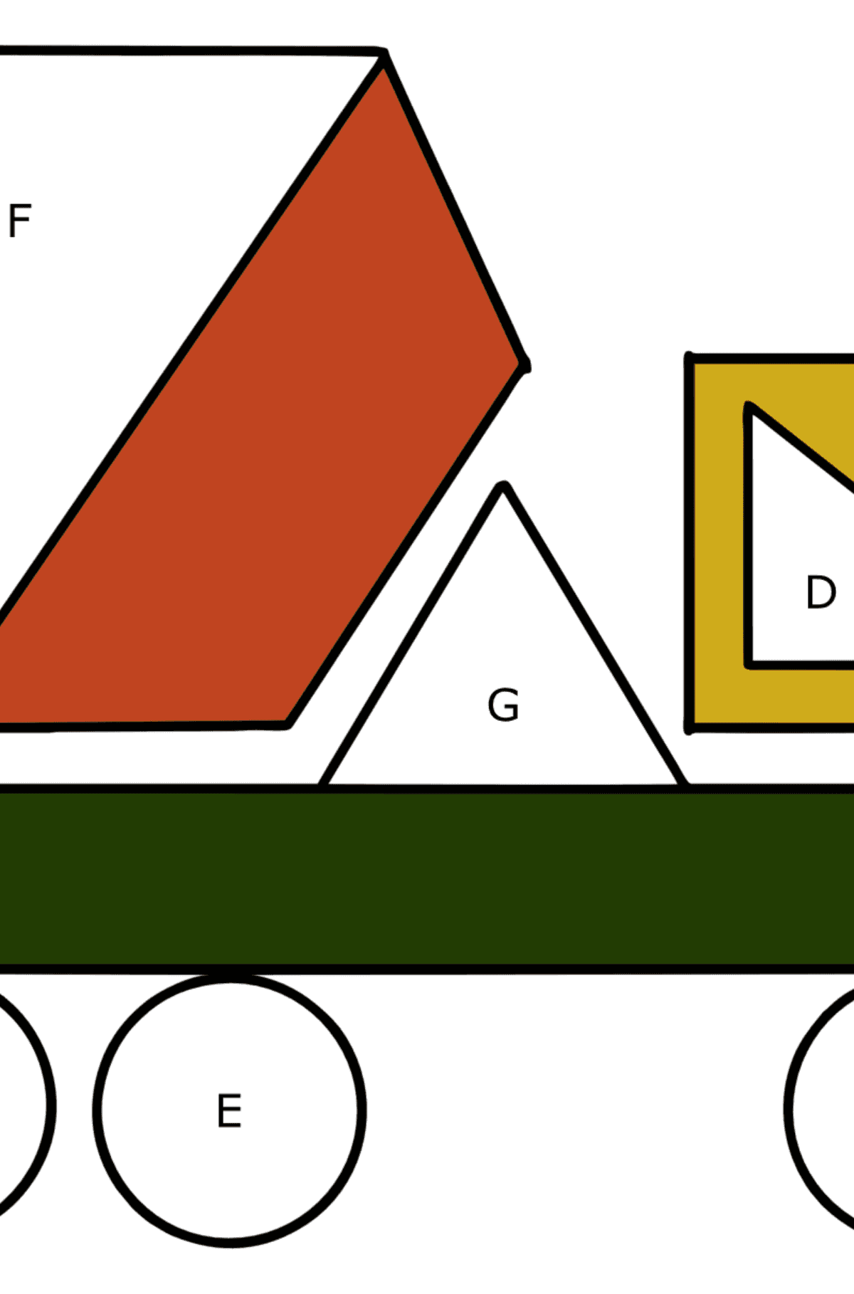 Ausmalbild Geometrischer Betonmischer - Ausmalen nach Buchstaben für Kinder