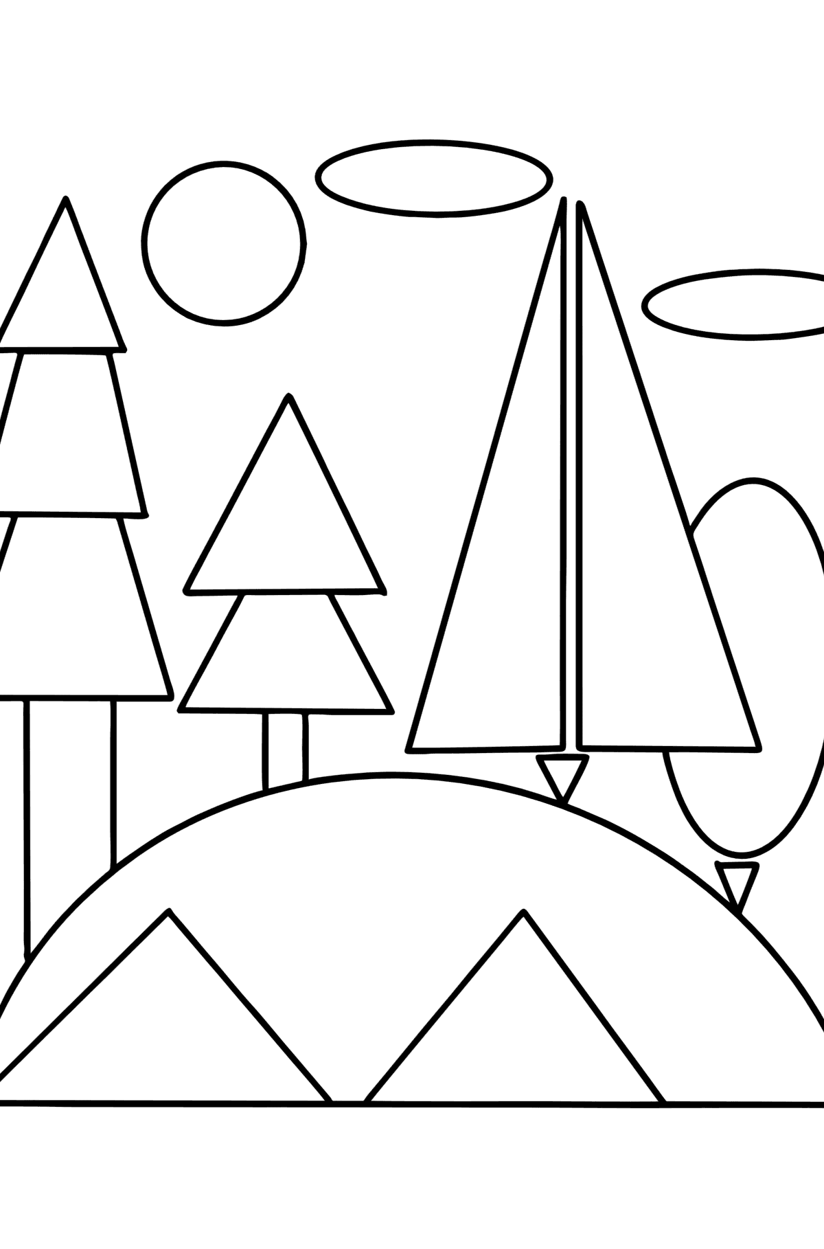 Dibujo de Bosque en una colina de formas geométricas para colorear - Dibujos para Colorear para Niños