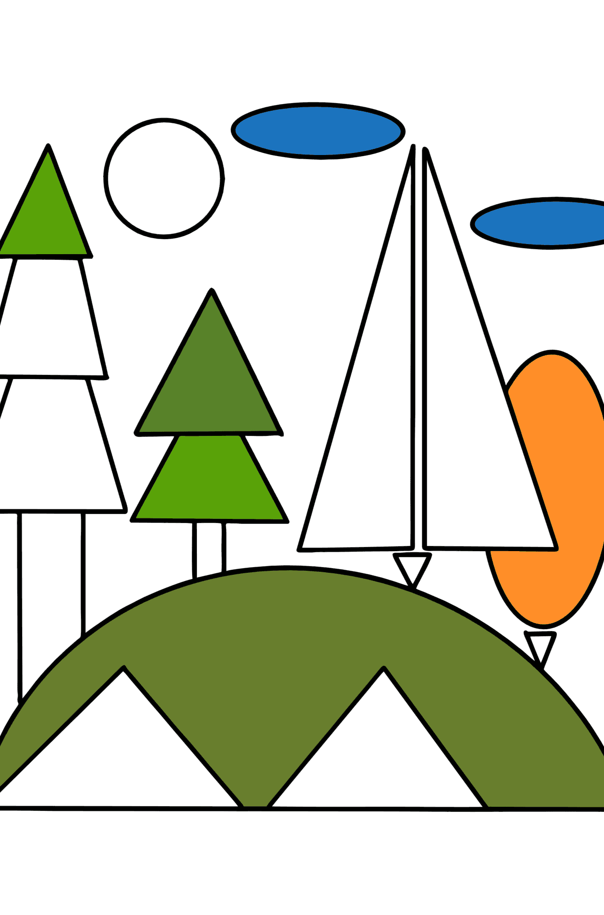 Раскраска Геометрические фигуры Лес - Картинки для Детей