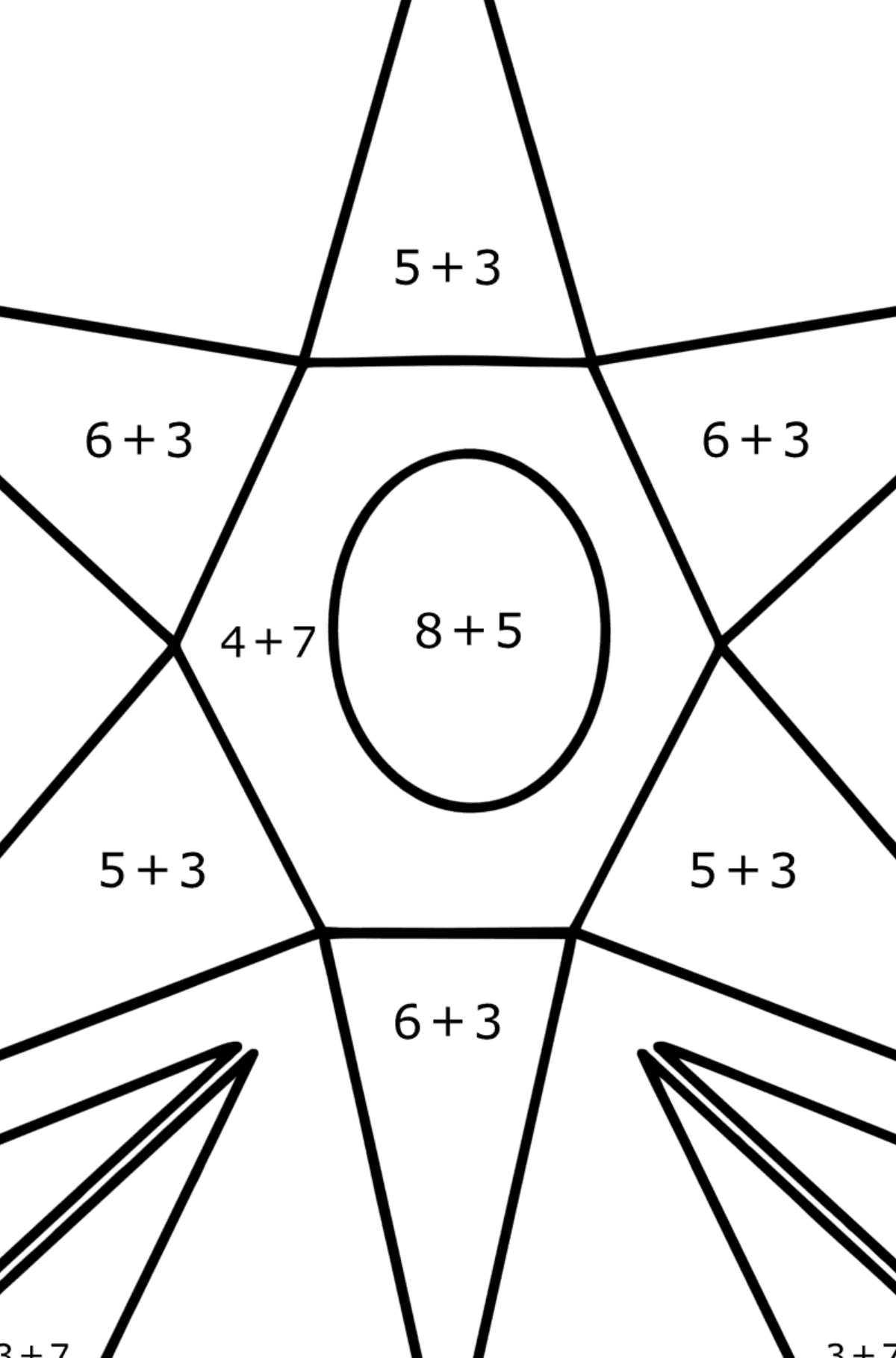 Omalovánka geometrické tvary - květina - Matematická Omalovánka - Sčítání pro děti