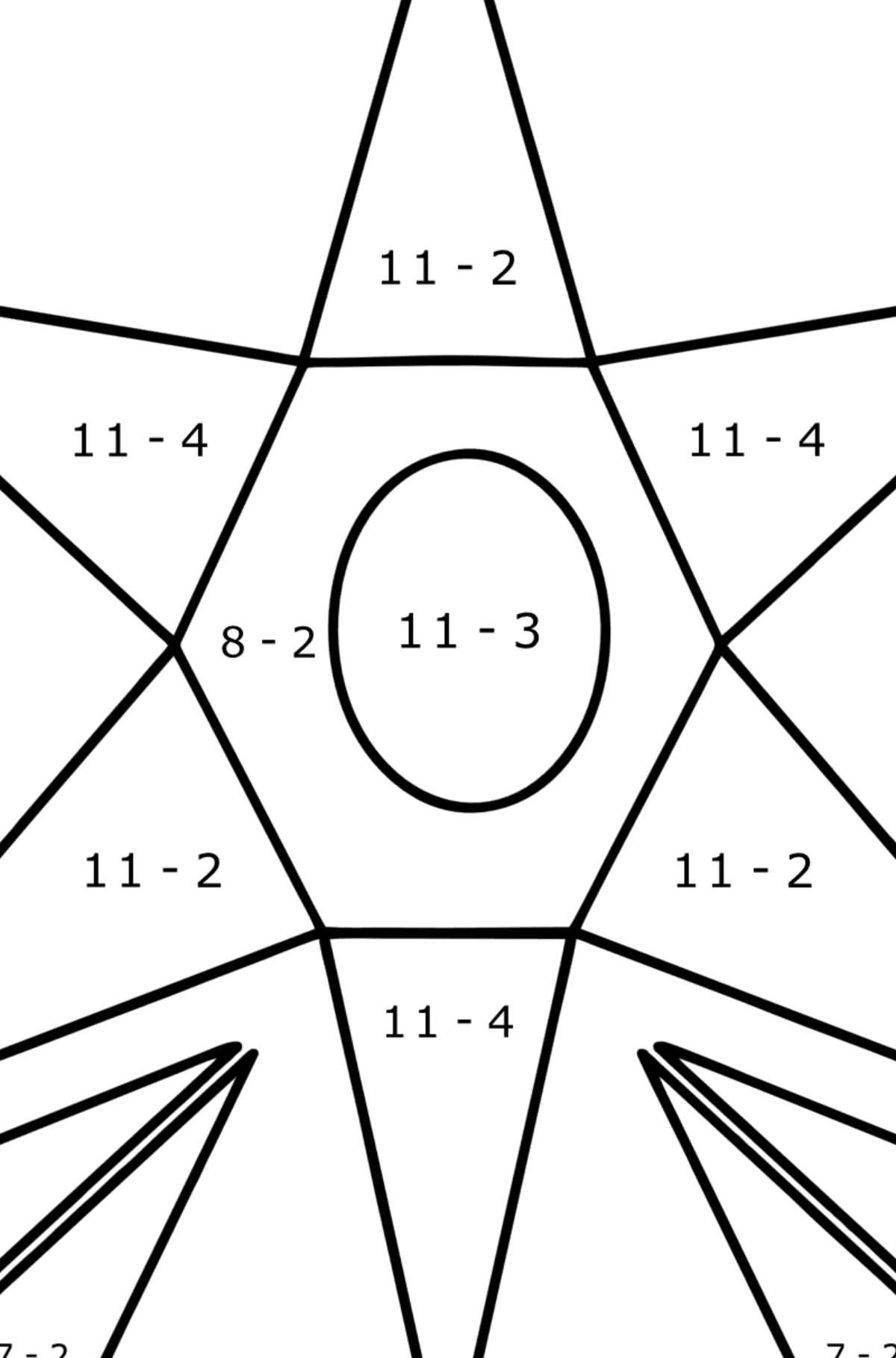 Omalovánka geometrické tvary - květina - Matematická Omalovánka - Odčítání pro děti
