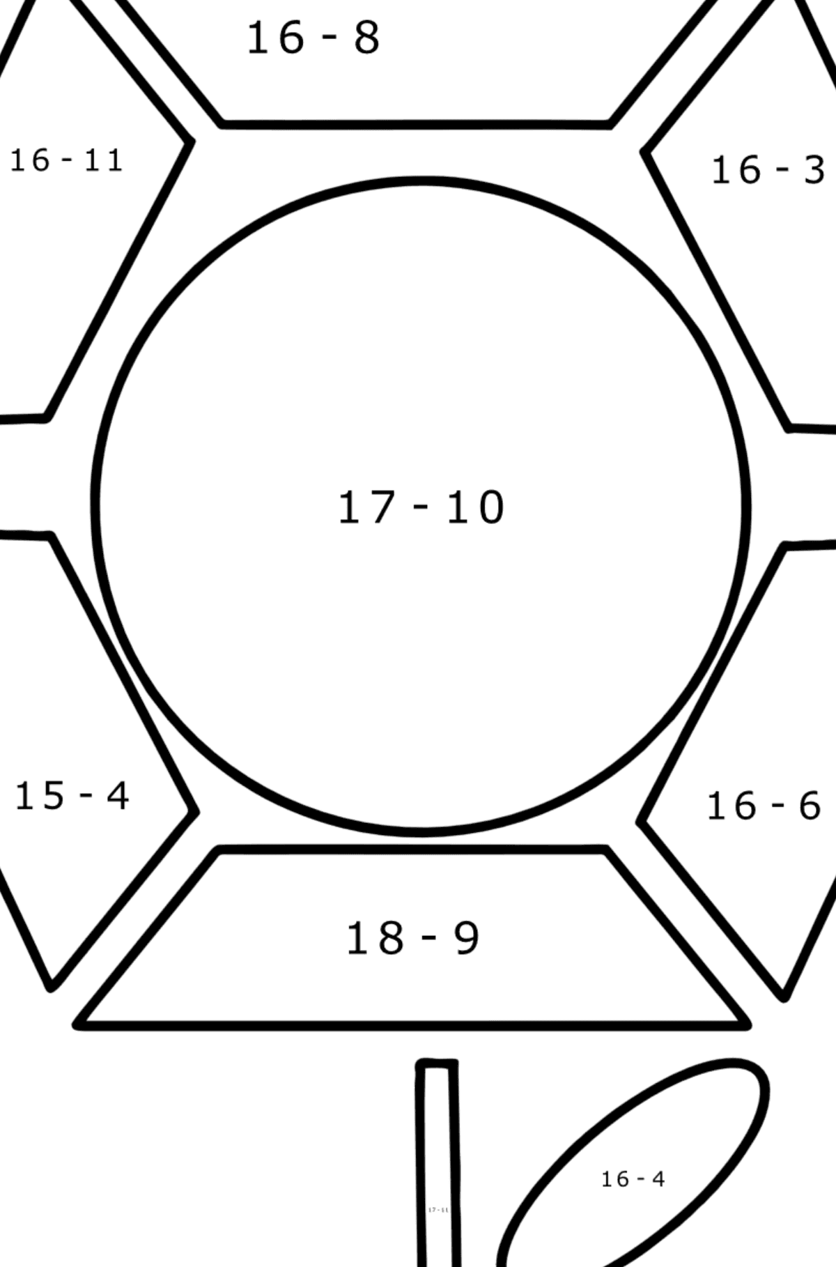 Ausmalbild Geometrische Kamille - Mathe Ausmalbilder - Subtraktion für Kinder