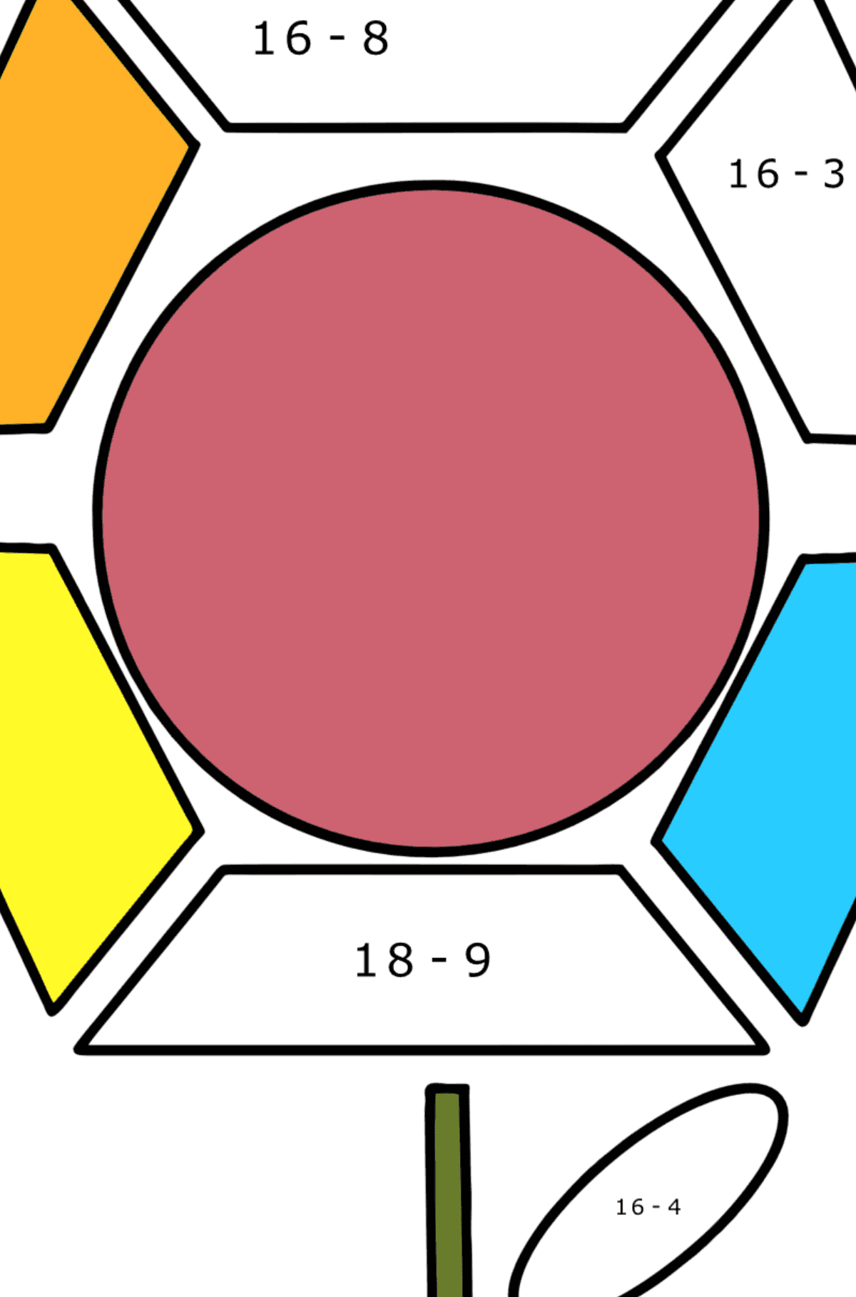 Ausmalbild Geometrische Kamille - Mathe Ausmalbilder - Subtraktion für Kinder
