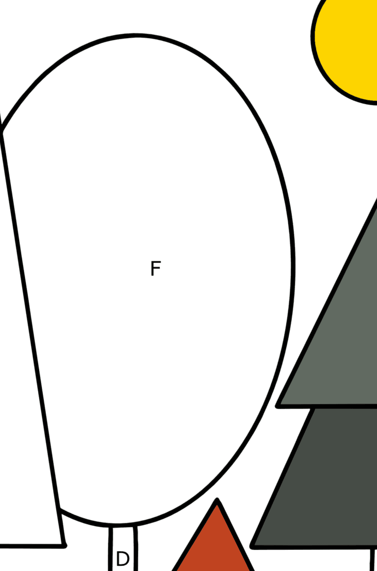 Ausmalbild Geometrische Figuren Landschaft - Ausmalen nach Buchstaben für Kinder