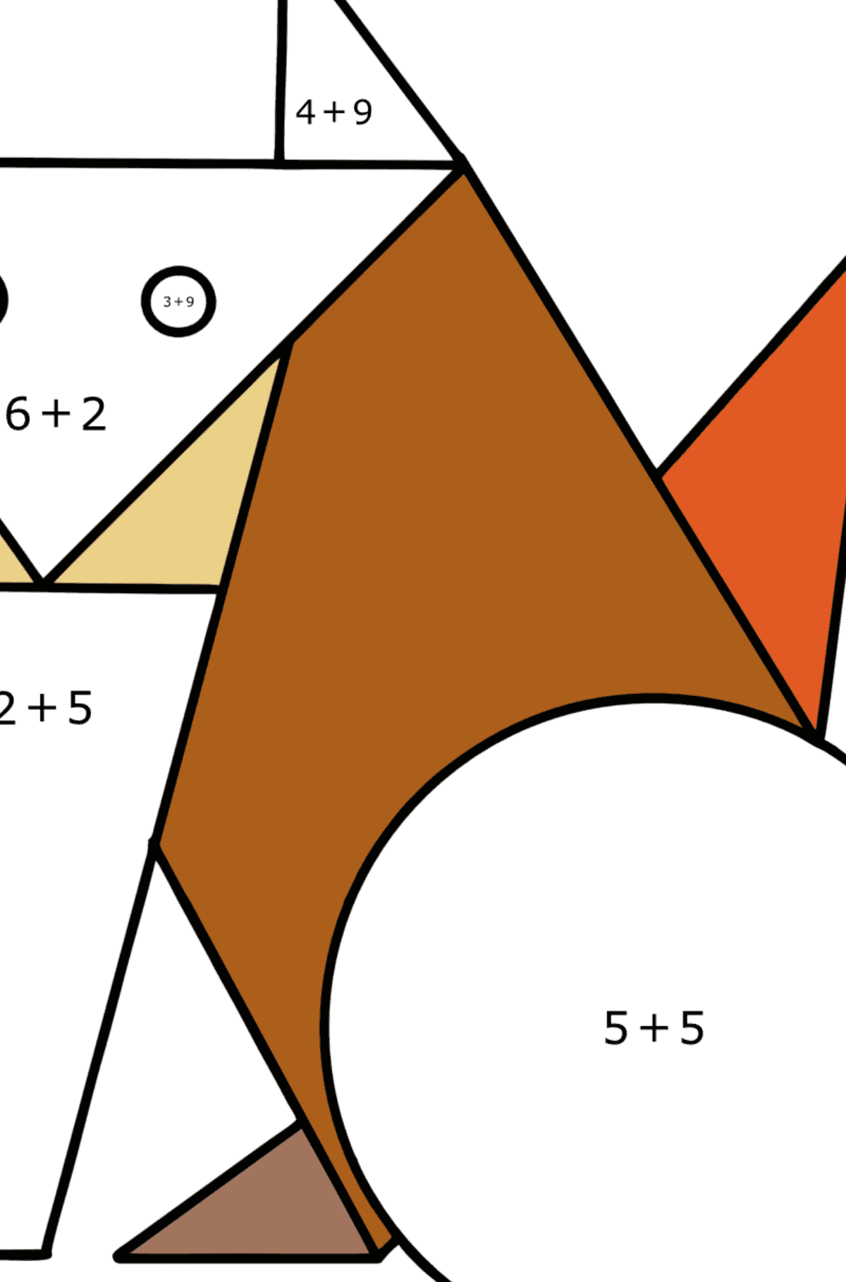 Ausmalbild Geometrisches Kätzchen - Mathe Ausmalbilder - Addition für Kinder