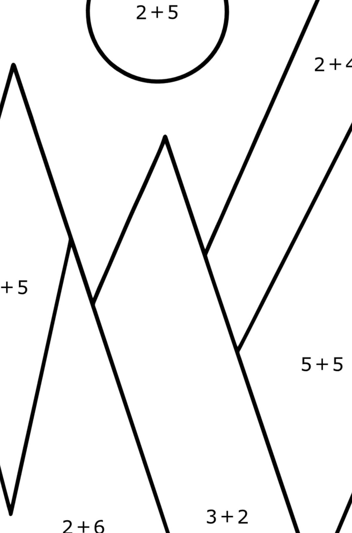 Omalovánka geometrické tvary - hory - Matematická Omalovánka - Sčítání pro děti