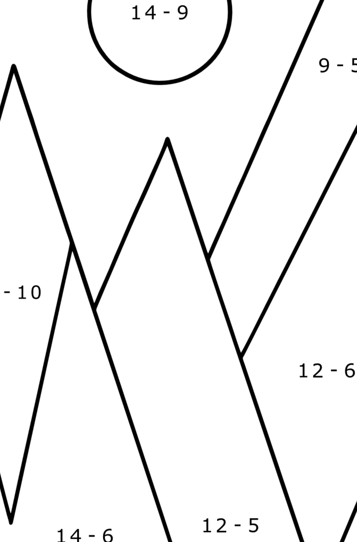 Omalovánka geometrické tvary - hory - Matematická Omalovánka - Odčítání pro děti
