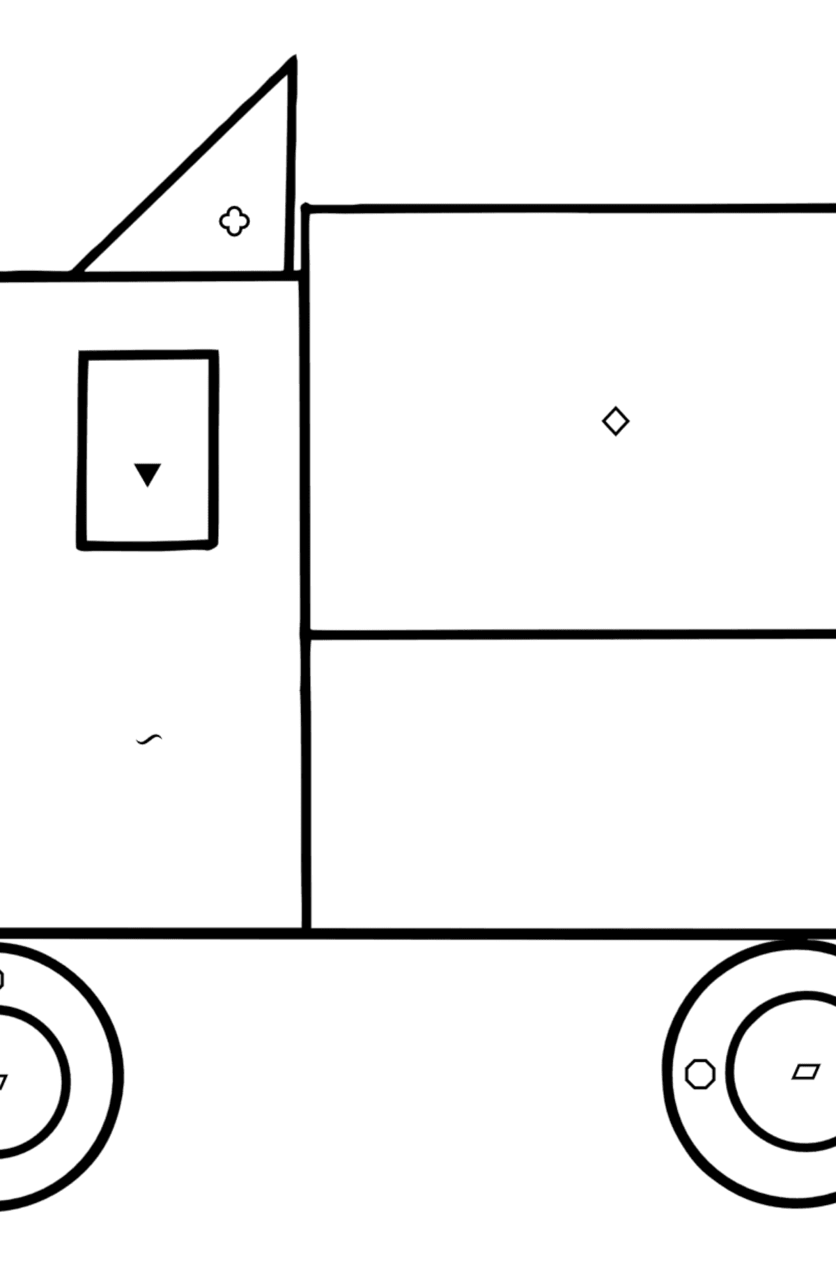 Геометрична розмальовка Вантажівка - Розмальовка по Символам і Геометричним Фігурам для дітей