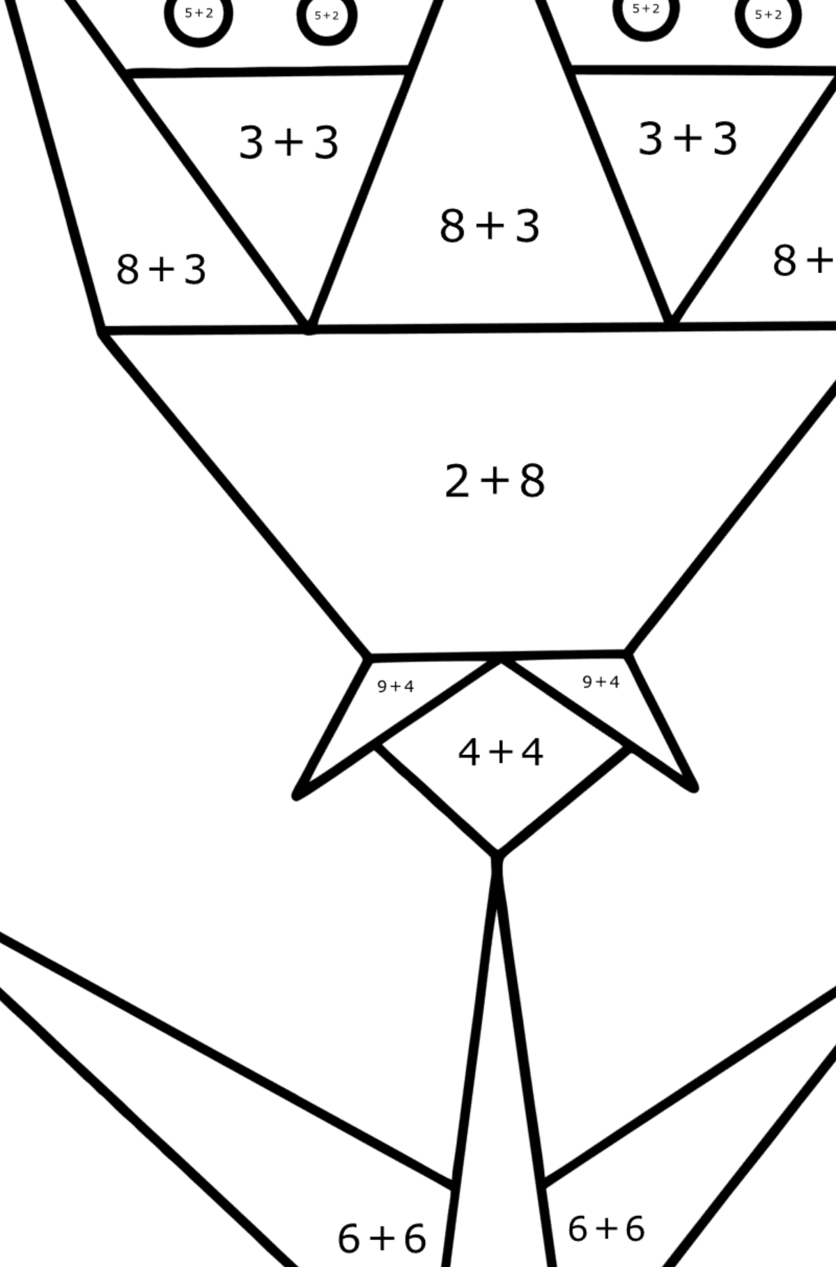 Ausmalbild Geometrische Tulpe - Mathe Ausmalbilder - Addition für Kinder