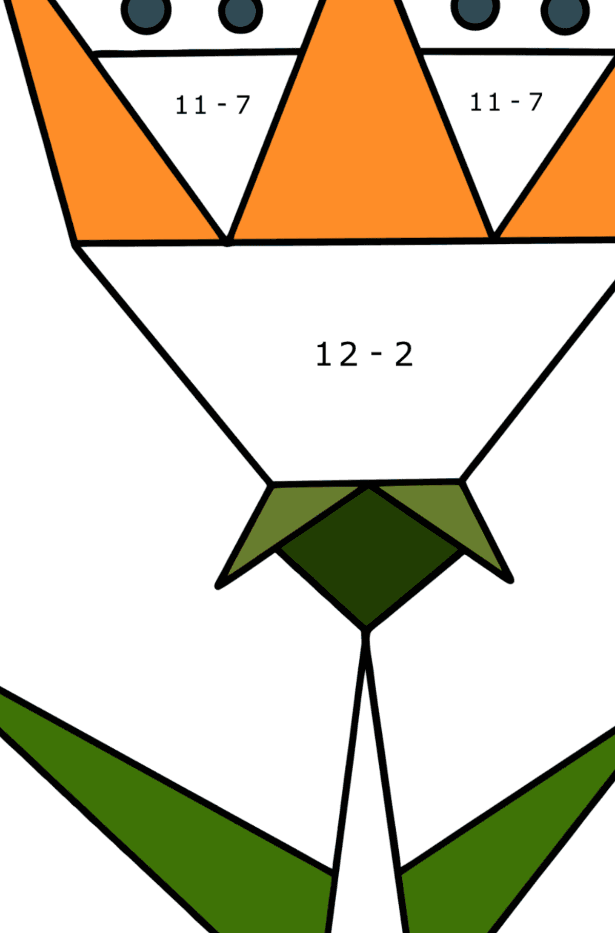 Ausmalbild Geometrische Figuren Tulpe - Mathe Ausmalbilder - Subtraktion für Kinder
