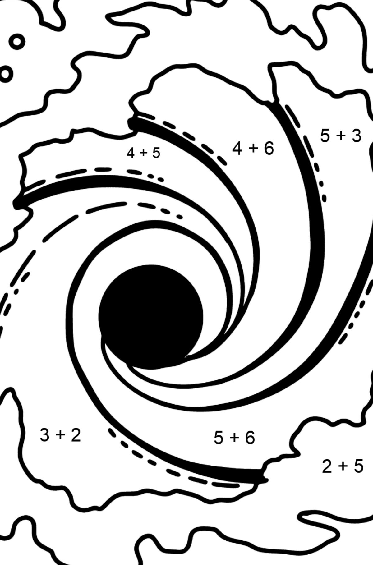 Ausmalbild Schwarzes Loch - Mathe Ausmalbilder - Addition für Kinder