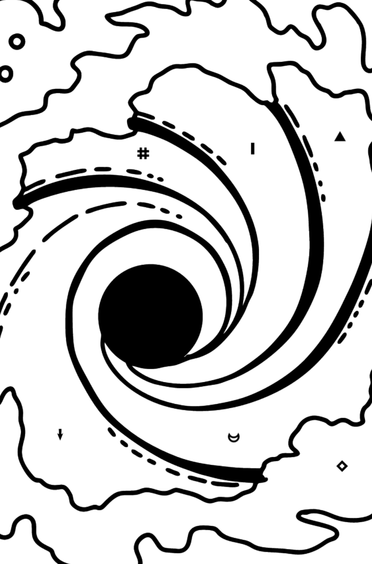 Ausmalbild Schwarzes Loch - Ausmalen nach Symbolen für Kinder