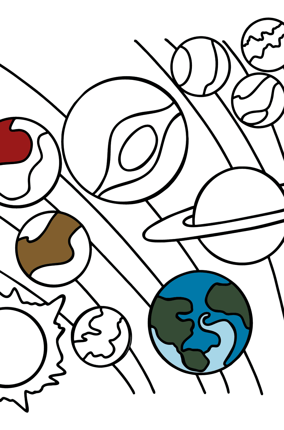 Página para colorear del sistema solar para niños - Dibujos para Colorear para Niños