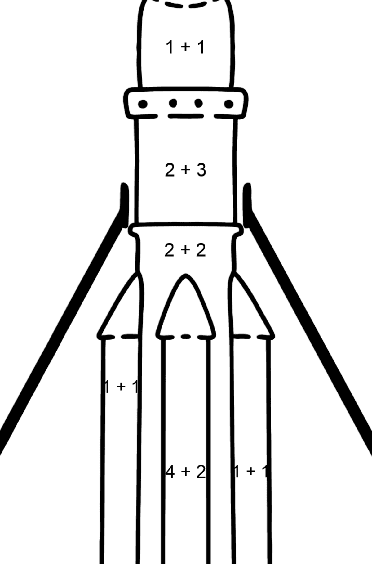 Ausmalbild Rakete - Mathe Ausmalbilder - Addition für Kinder