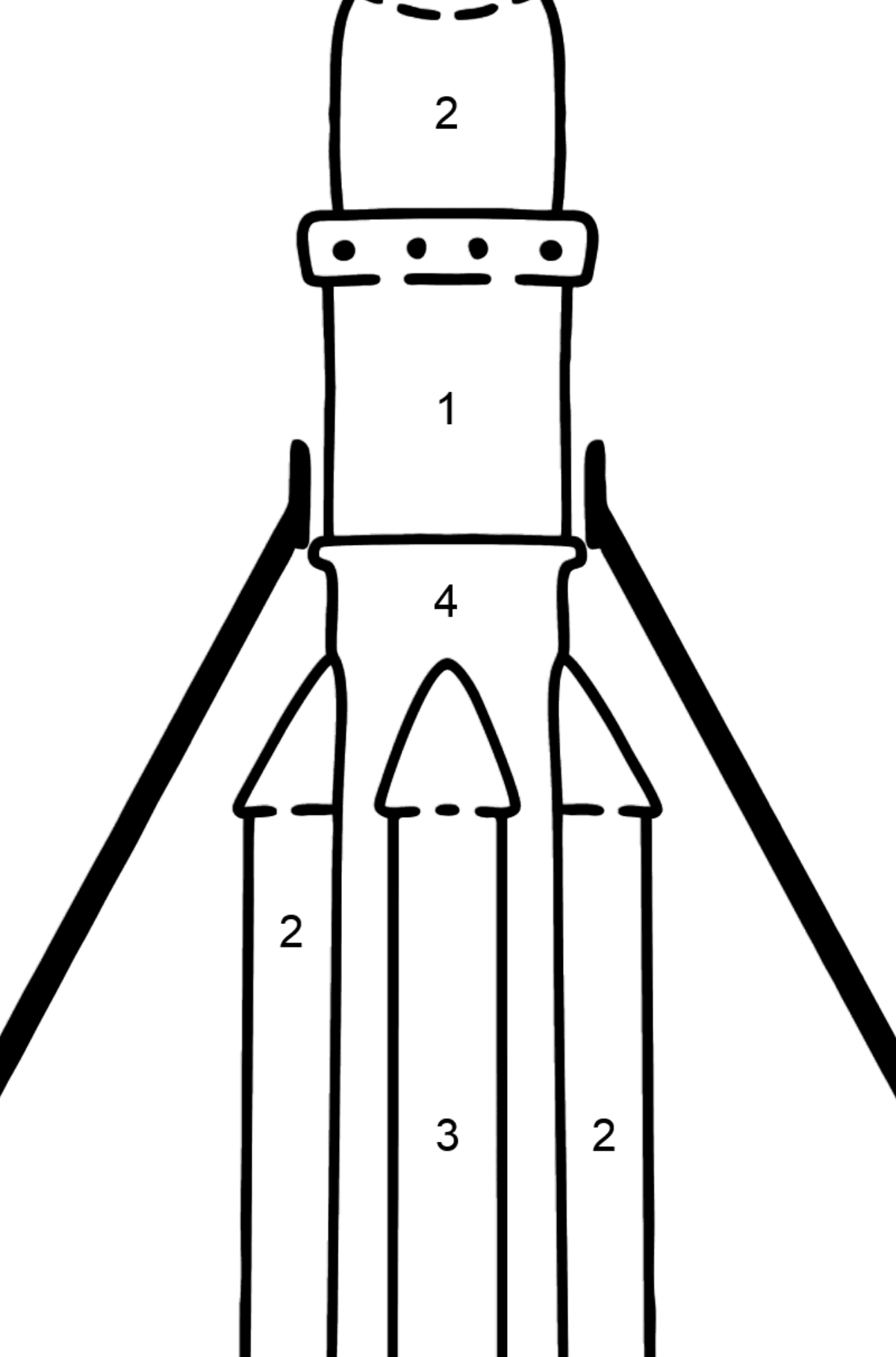 Ausmalbild Rakete - Malen nach Zahlen für Kinder