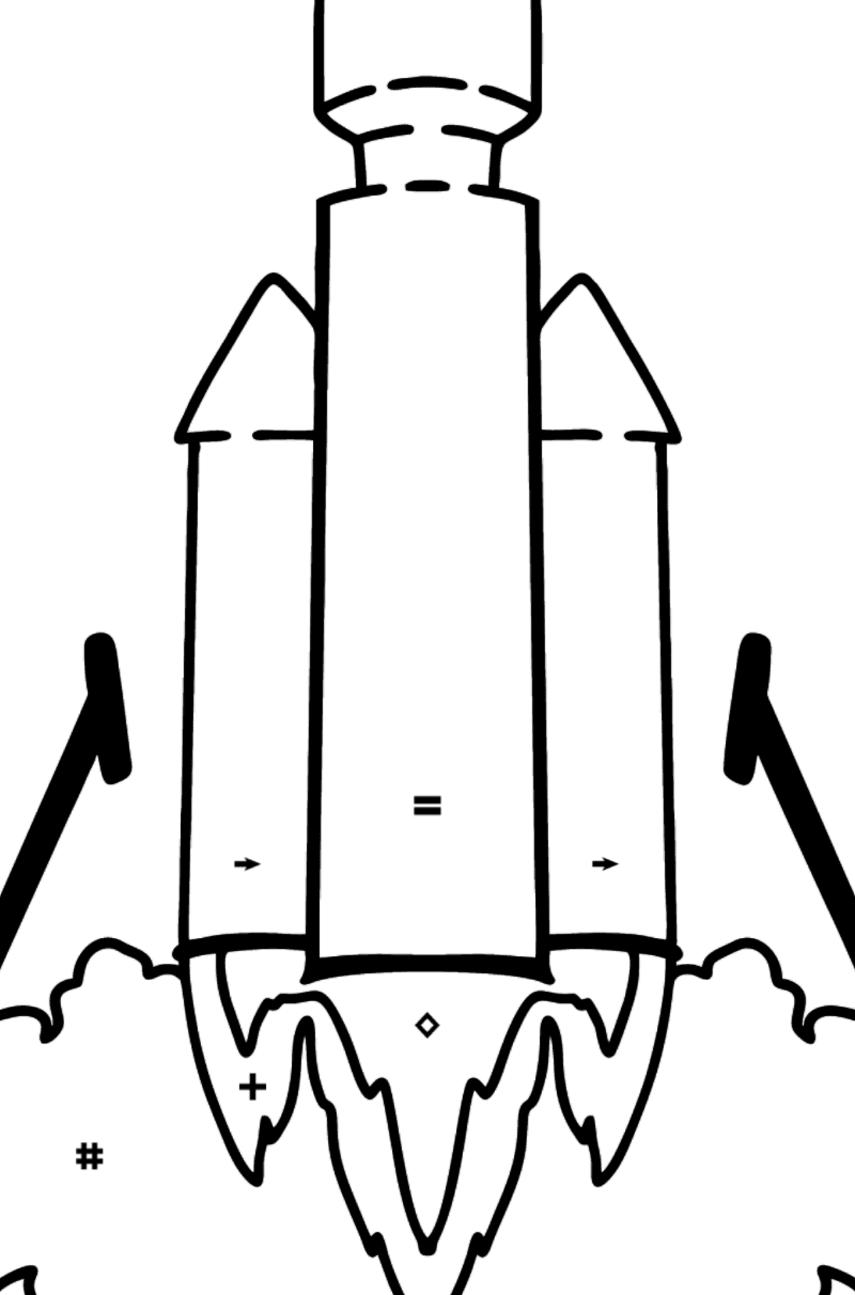 Ausmalbild Raketenstart - Ausmalen nach Symbolen für Kinder