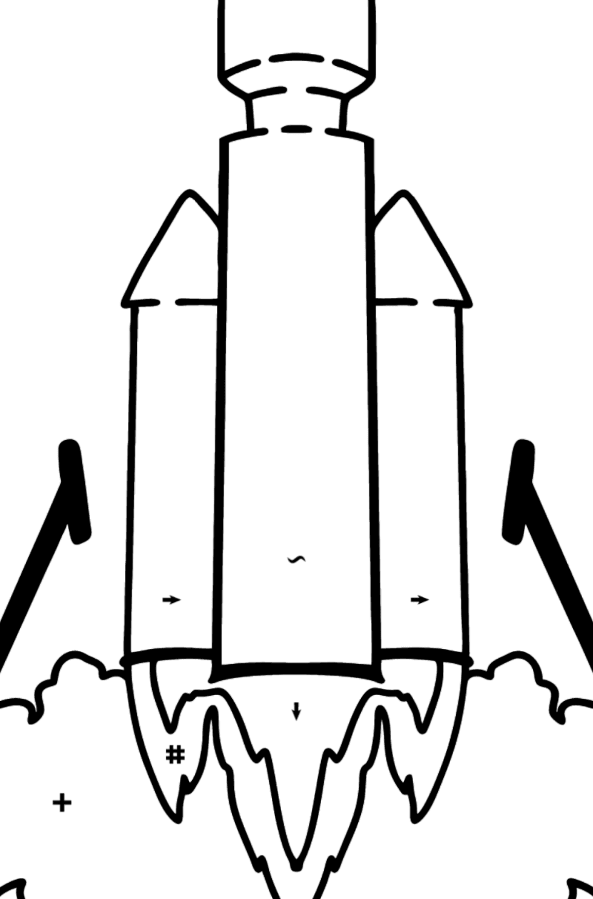 Ausmalbild Raketenstart - Ausmalen nach Symbolen für Kinder