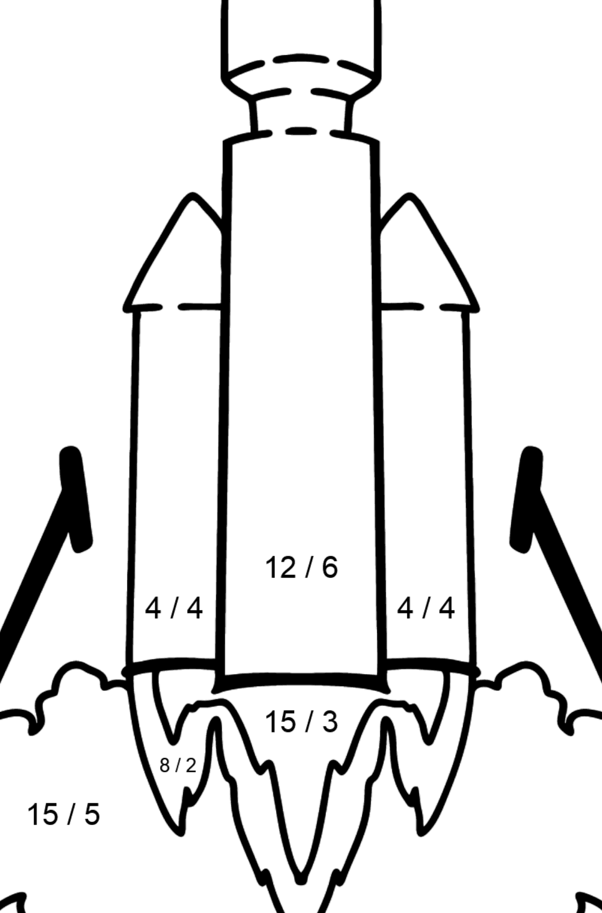Ausmalbild Raketenstart - Mathe Ausmalbilder - Division für Kinder