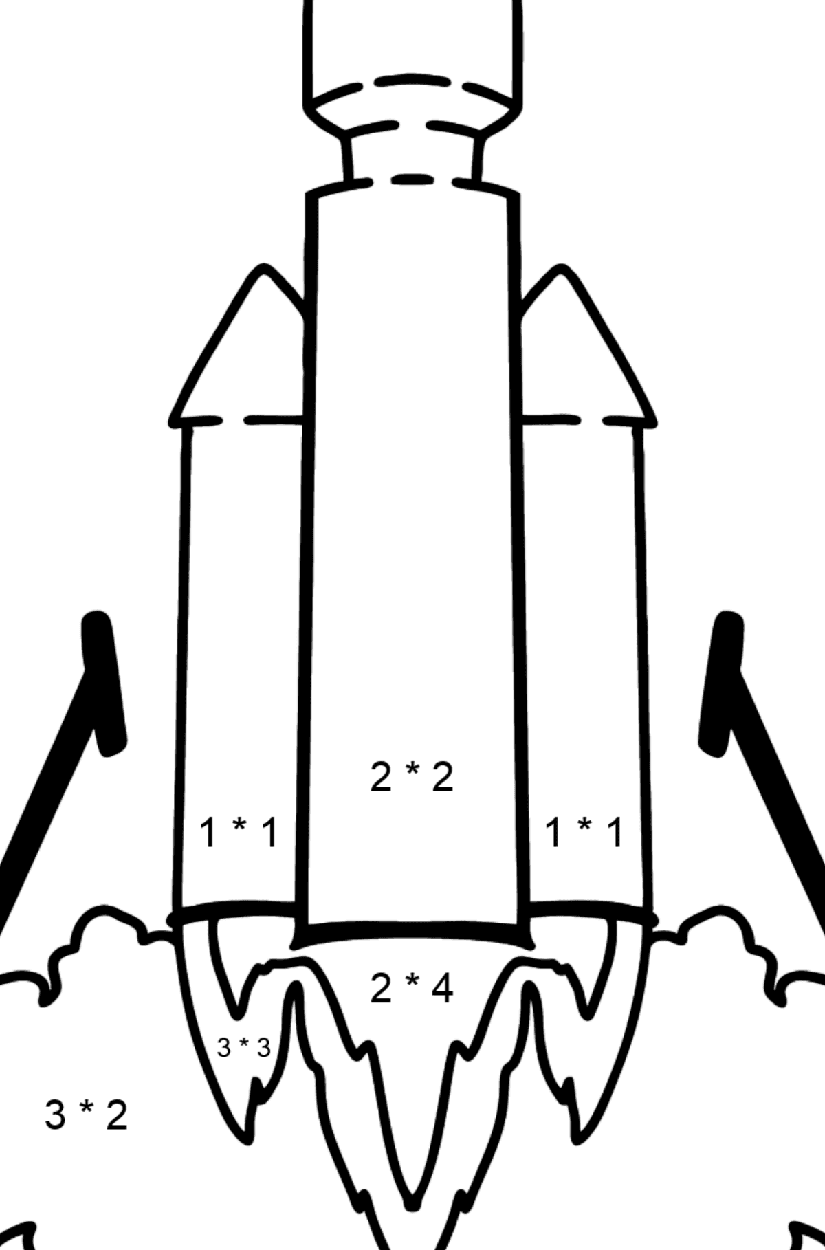 Ausmalbild Raketenstart - Mathe Ausmalbilder - Multiplikation für Kinder