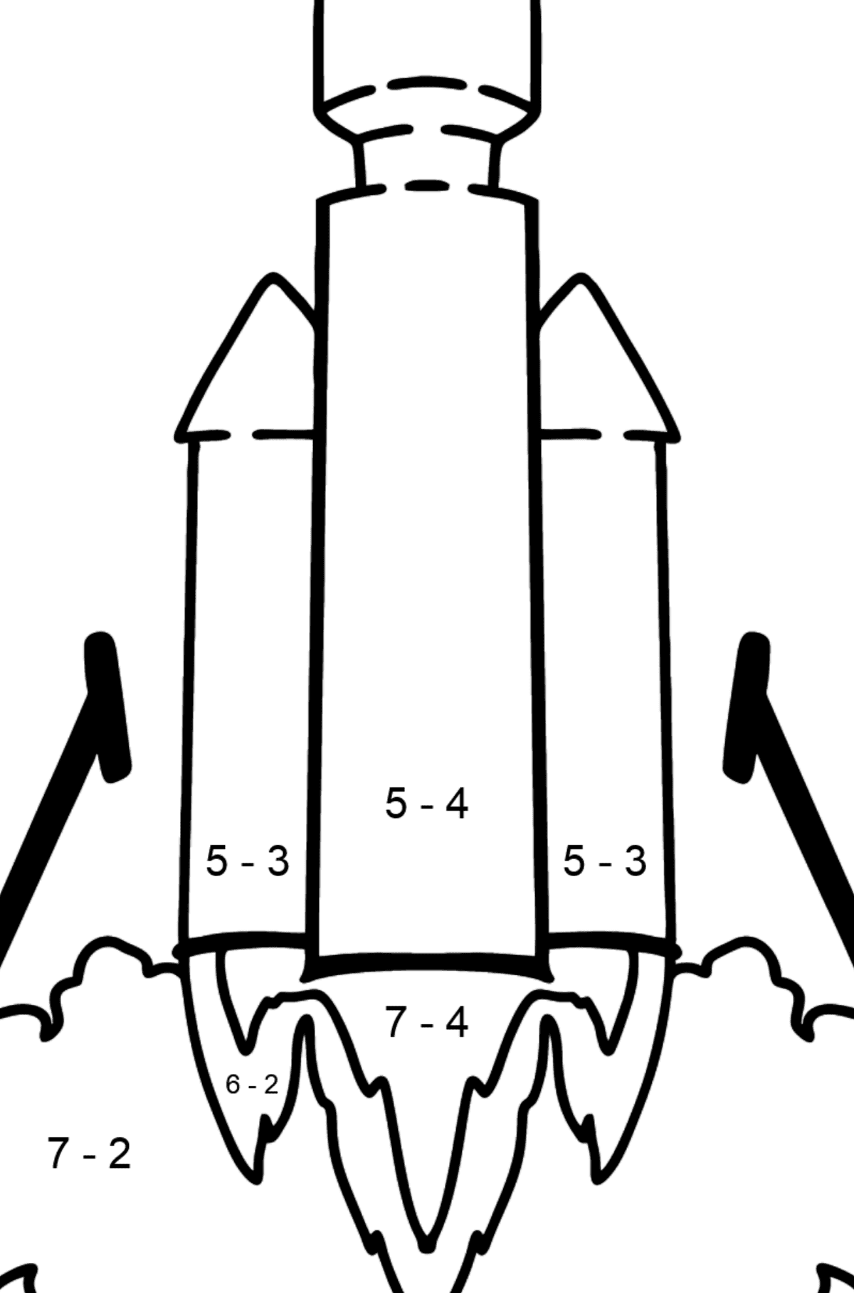 Ausmalbild Raketenstart - Mathe Ausmalbilder - Subtraktion für Kinder