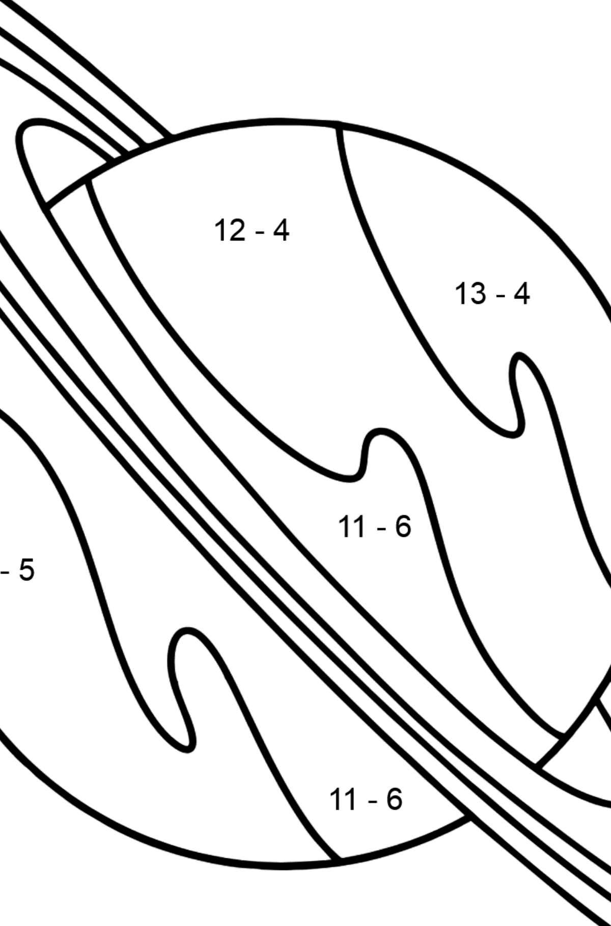 Ausmalbild Saturn - Mathe Ausmalbilder - Subtraktion für Kinder