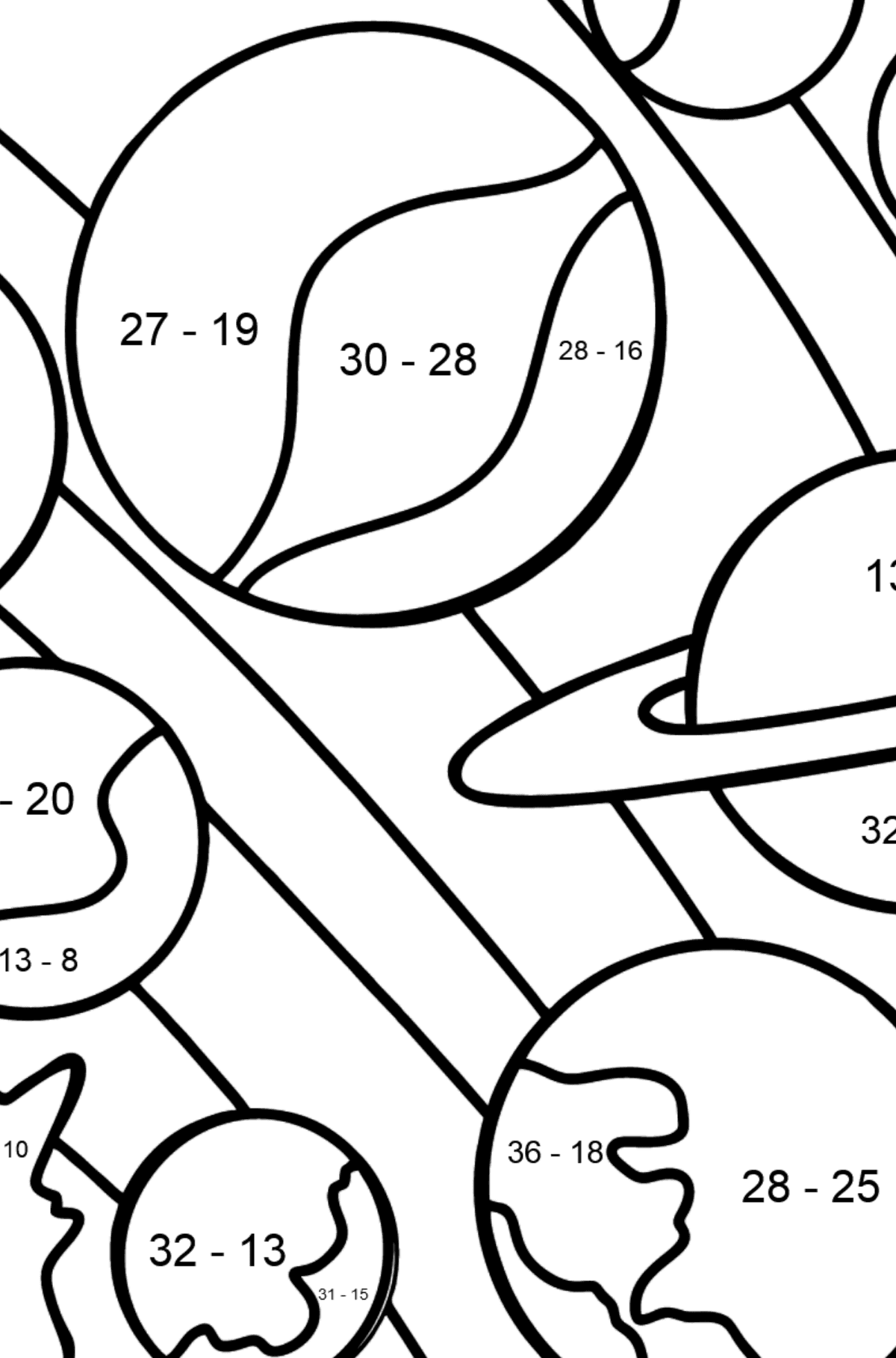 Solar System coloring page - Math Coloring - Subtraction for Kids