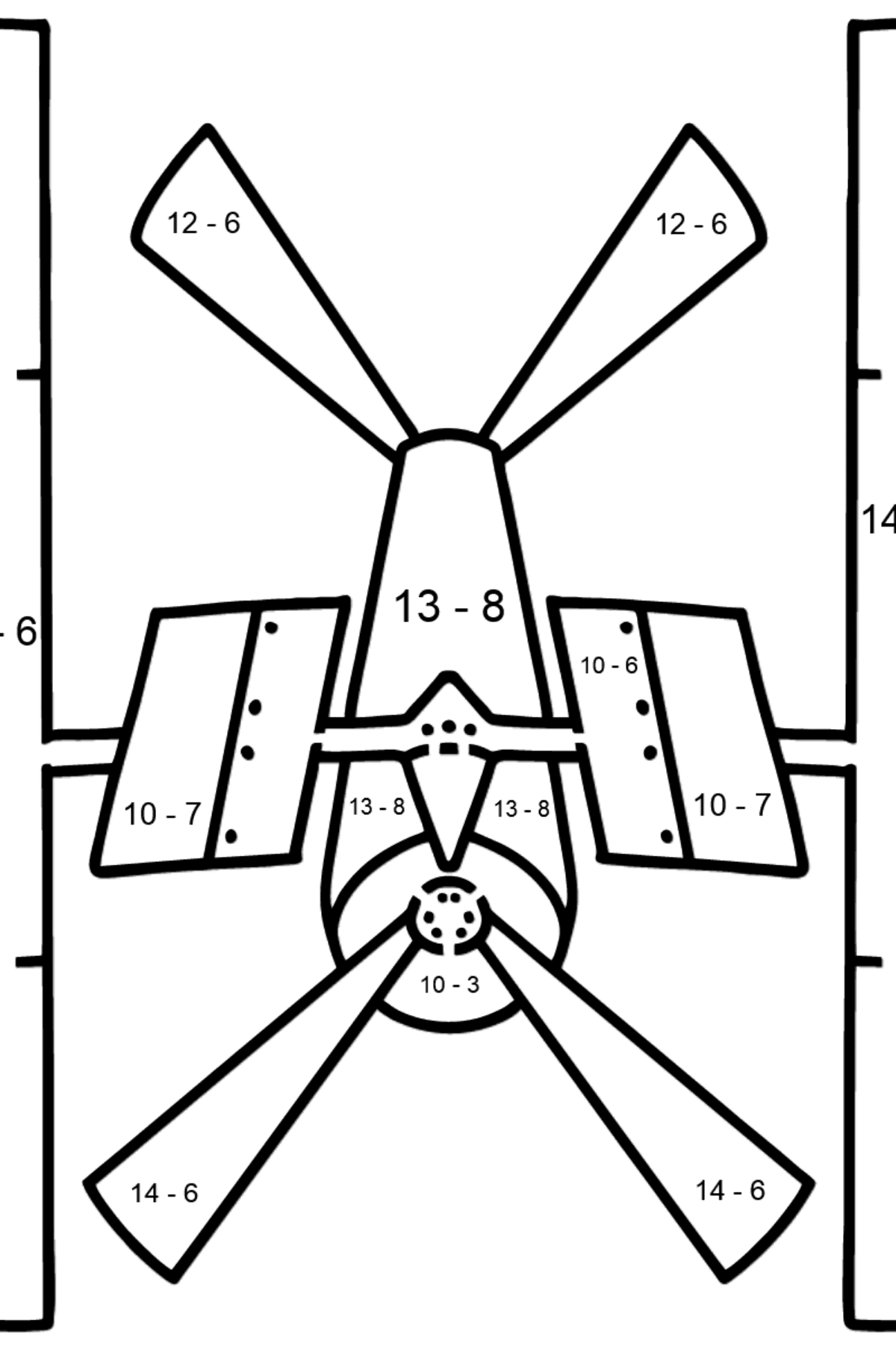 Space Station coloring page - Math Coloring - Subtraction for Kids