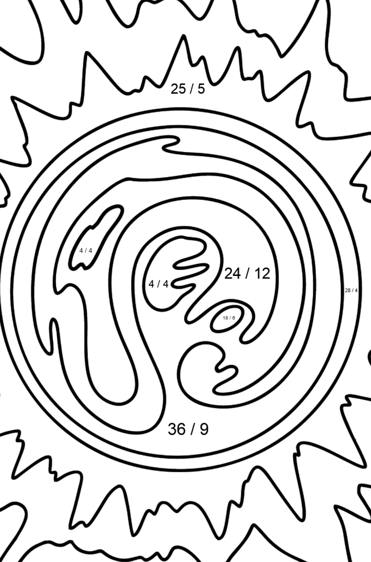Sun coloring page - Math Coloring - Division for Kids