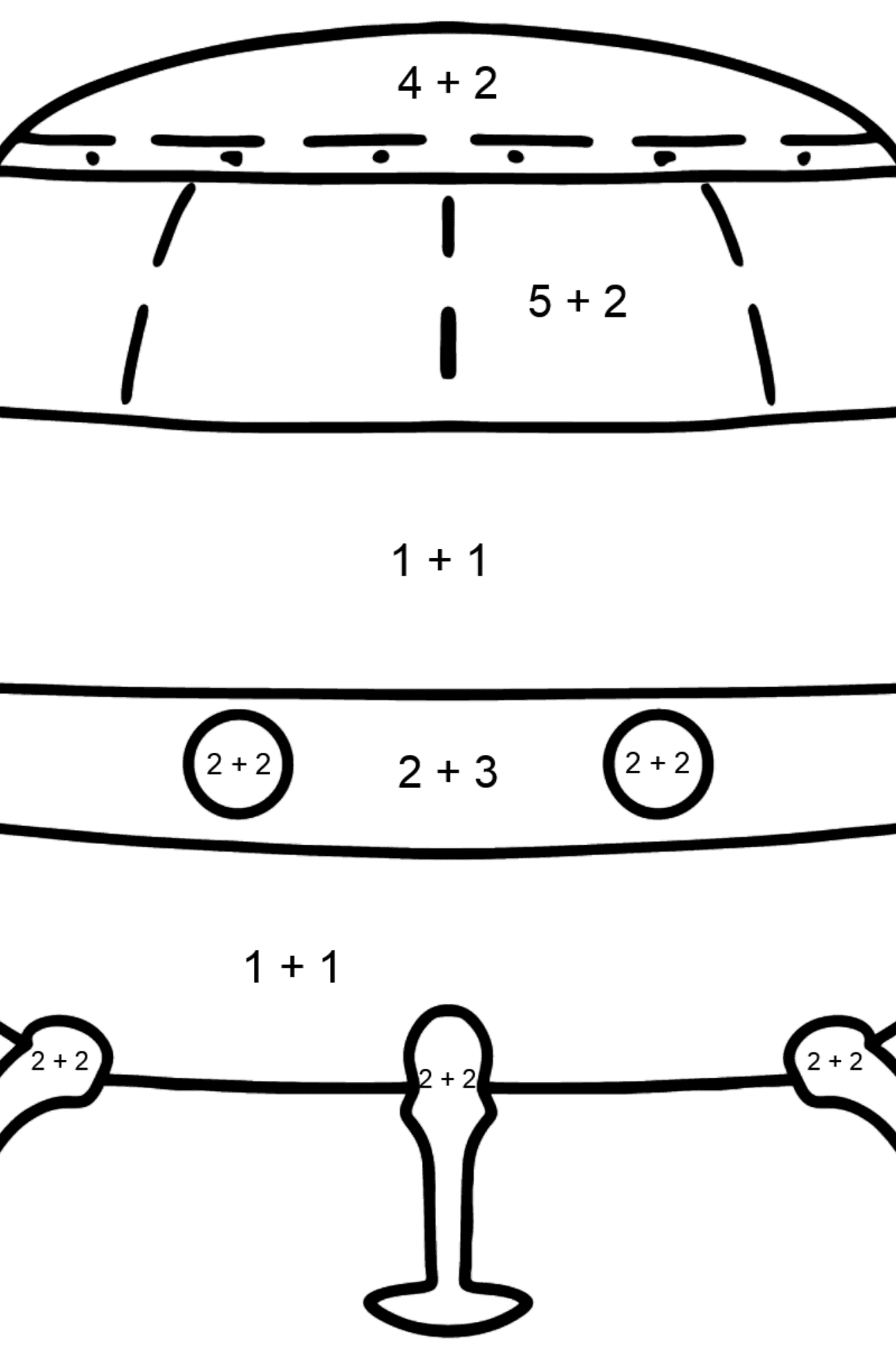 Ufo-Malvorlagen - Mathe Ausmalbilder - Addition für Kinder