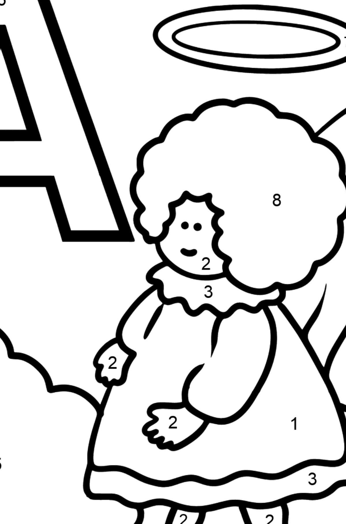 Spanish Letter A coloring pages - ÁNGEL - Coloring by Numbers for Kids