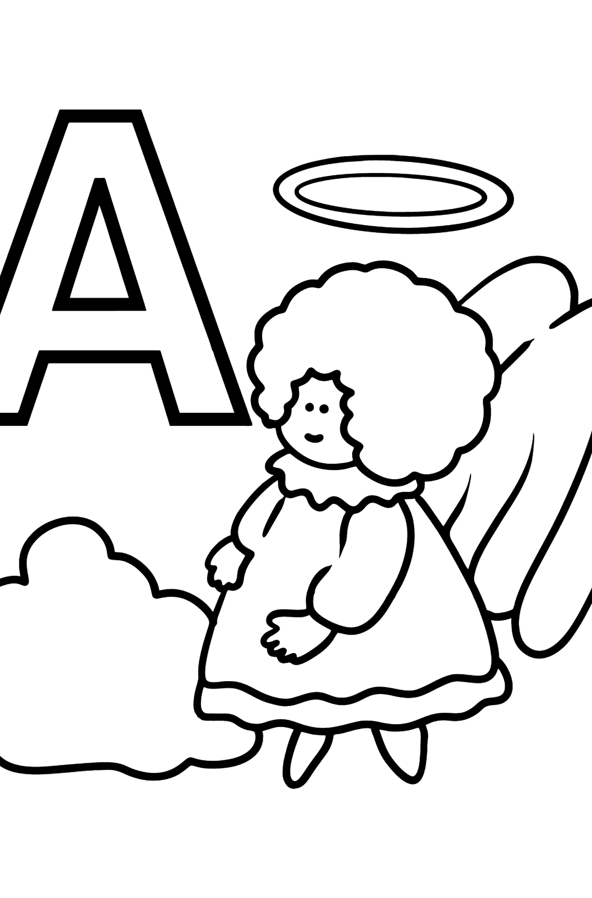 Раскраска Буква A испанского алфавита - ÁNGEL - Картинки для Детей