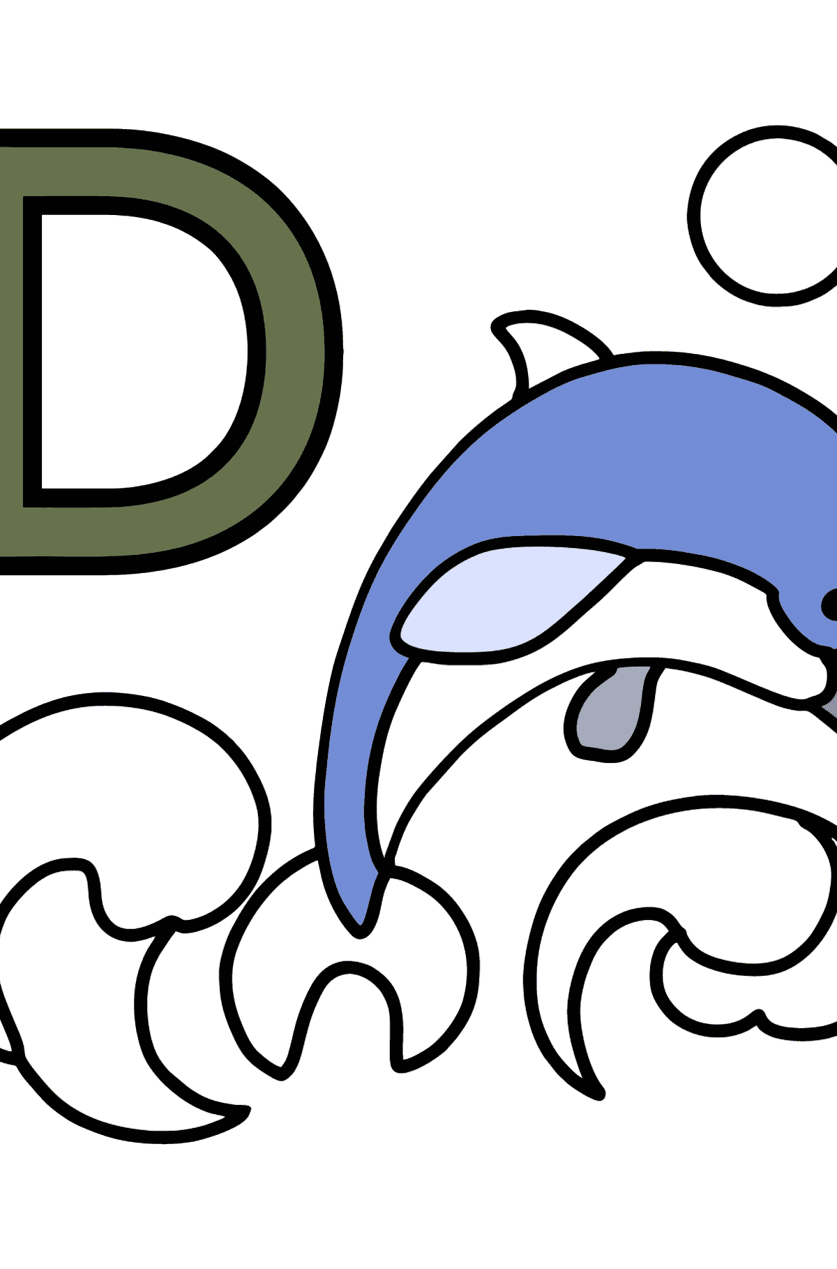Раскраска Буква D испанского алфавита - DELFÍN - Картинки для Детей