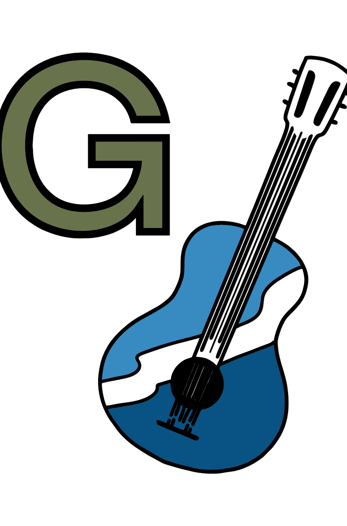 Spanish Letter G coloring pages - GUITARRA - Coloring Pages for Kids