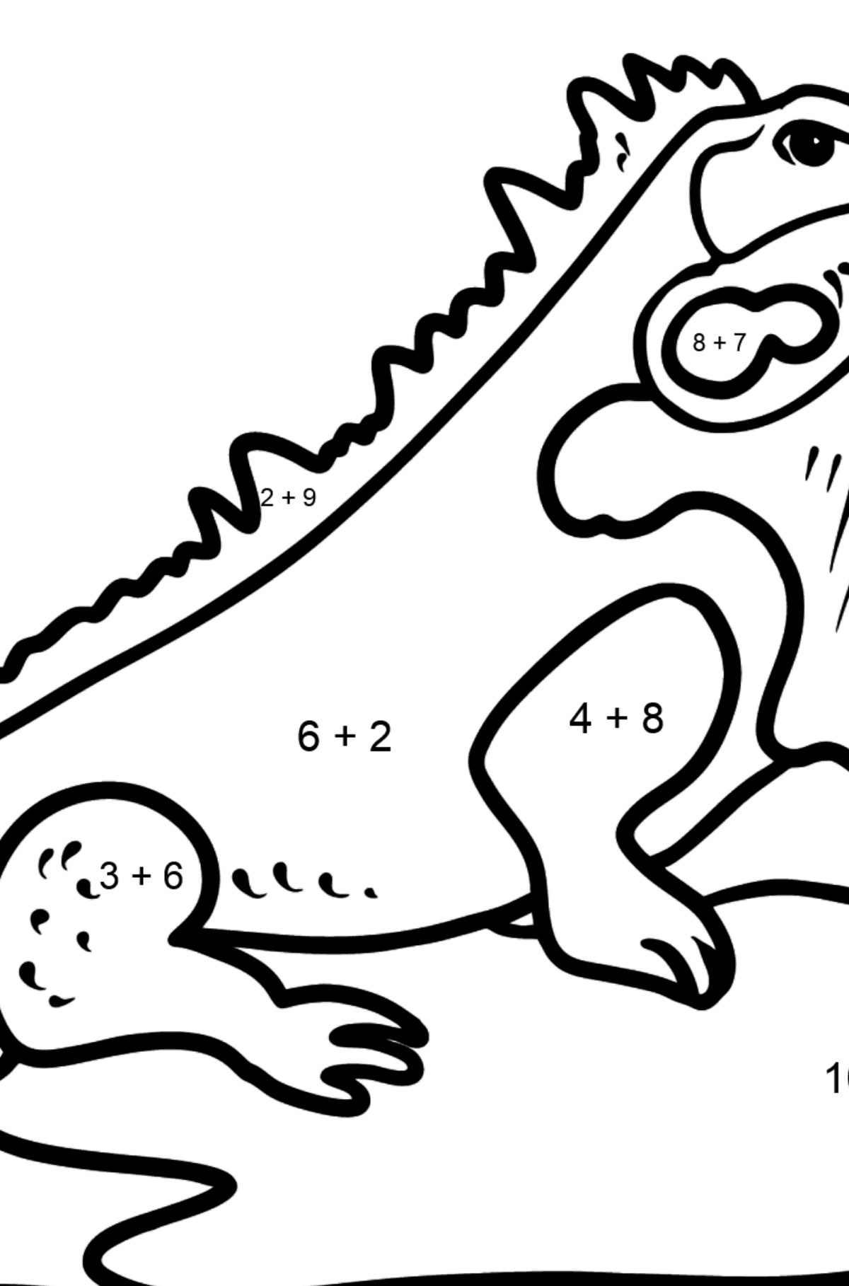 Spanish Letter I coloring pages - IGUANA - Math Coloring - Addition for Kids