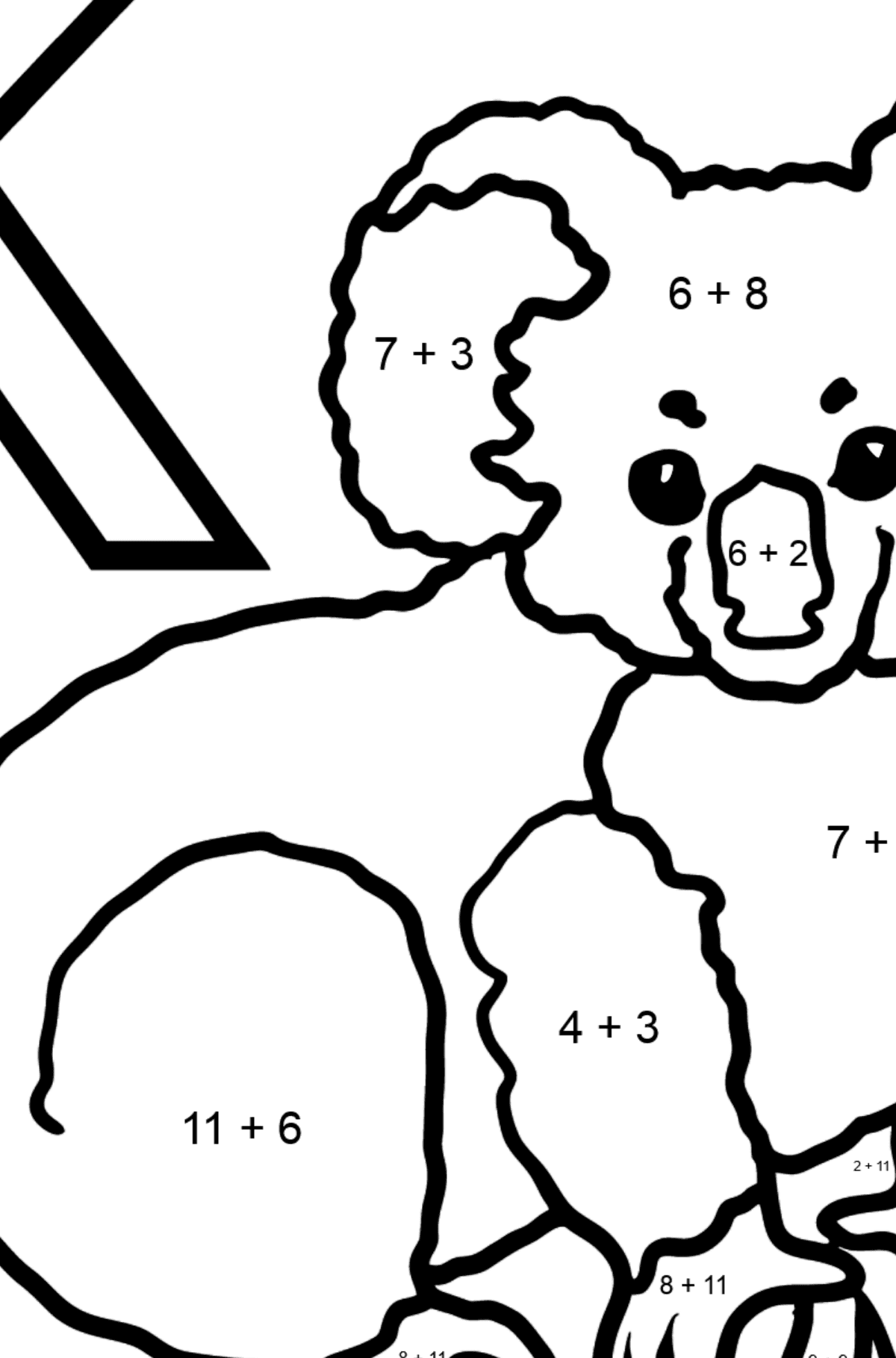 Spanish Letter K coloring pages - KOALA - Math Coloring - Addition for Kids