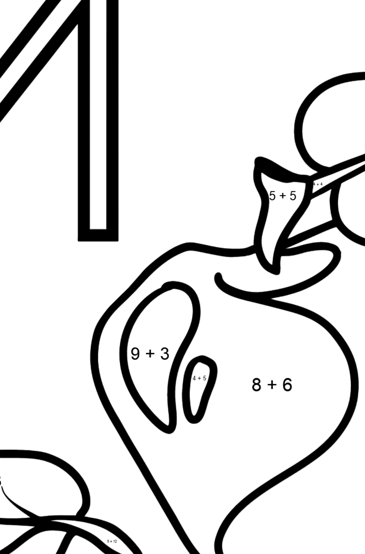 Spanish Letter M coloring pages - MANZANA - Math Coloring - Addition for Kids