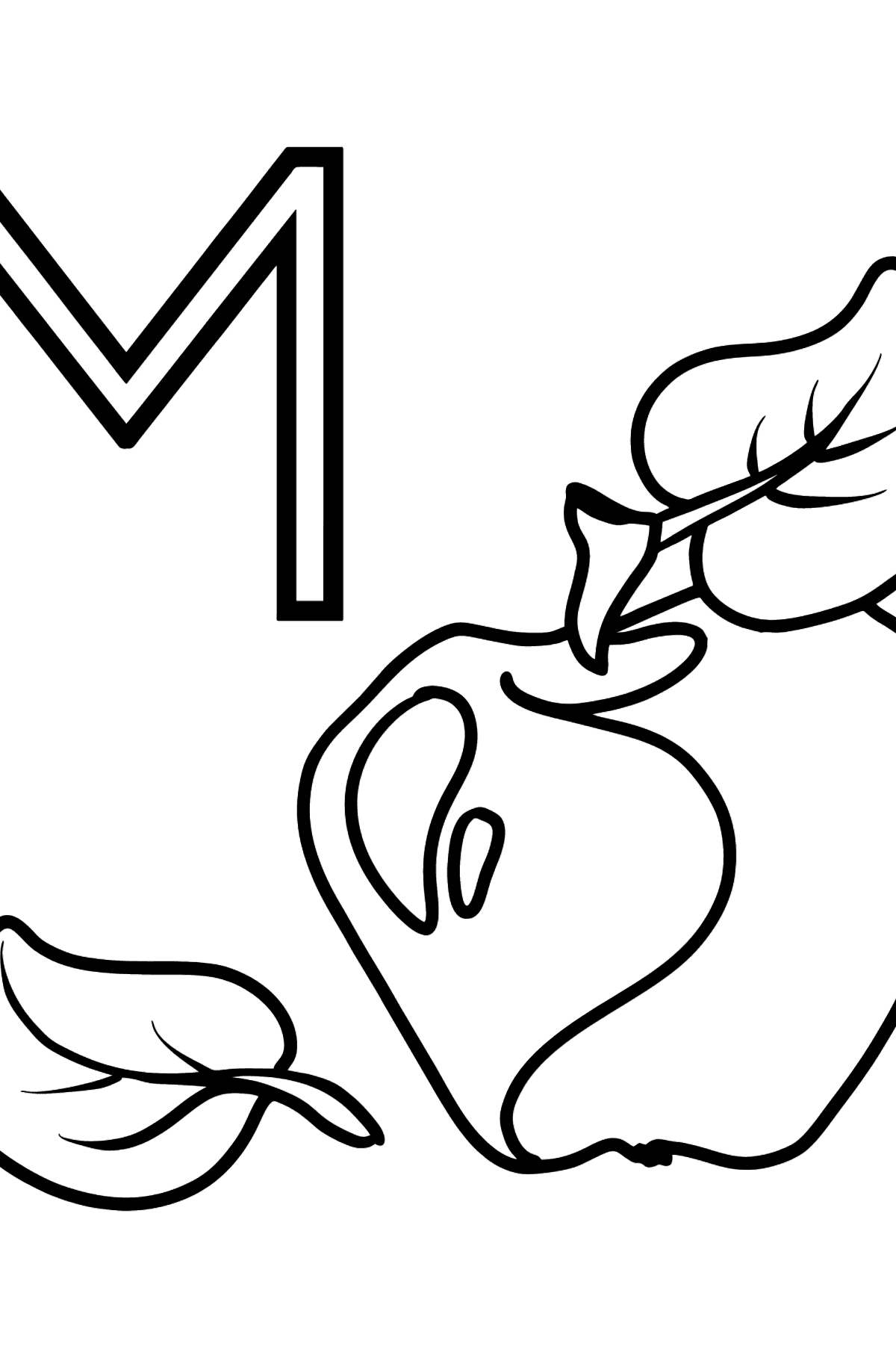 Desenho de Letra Espanhol M para colorir - MANZANA - Imagens para Colorir para Crianças