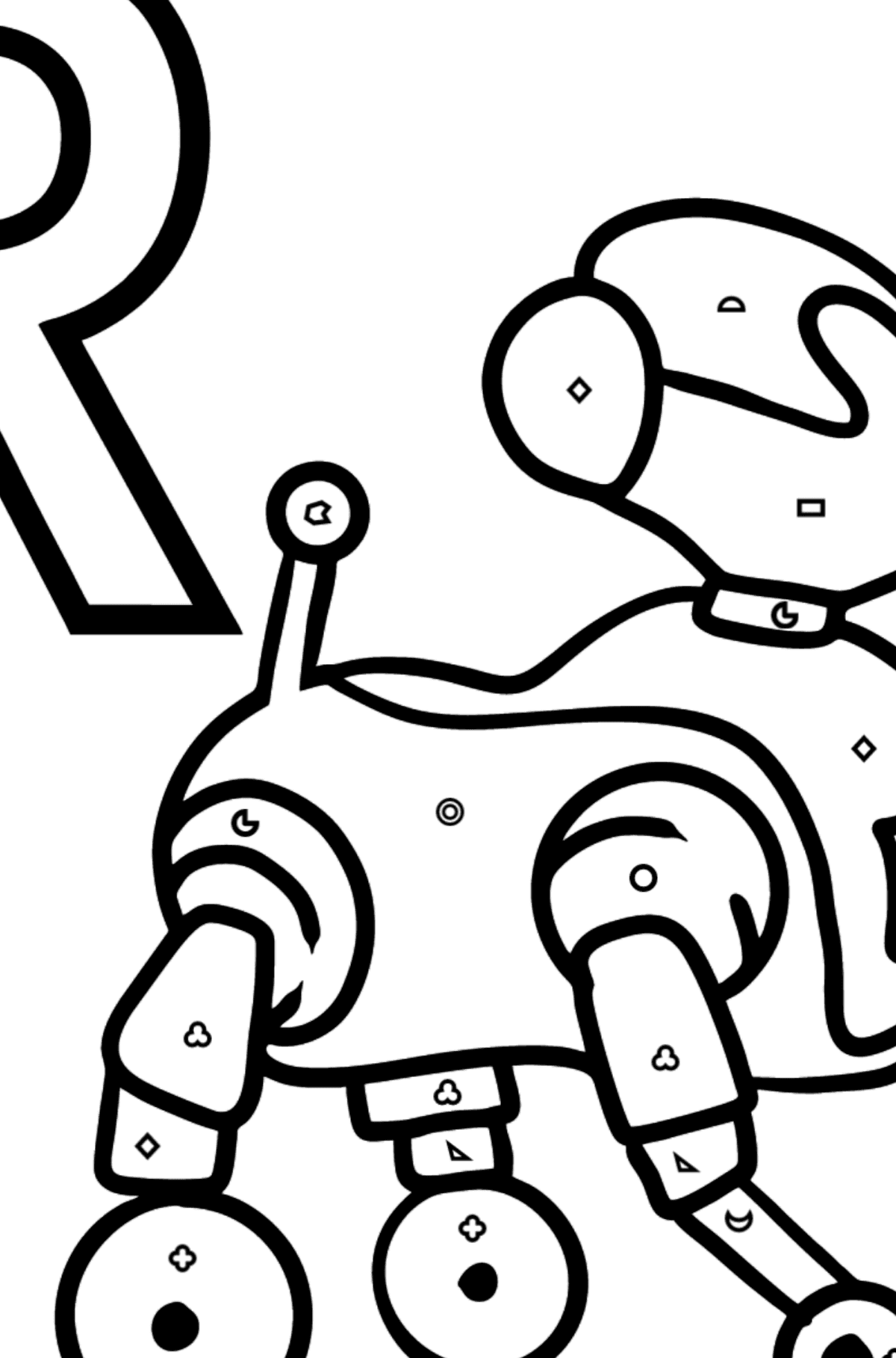 Spanish Letter R coloring pages - ROBOT - Coloring by Geometric Shapes for Kids